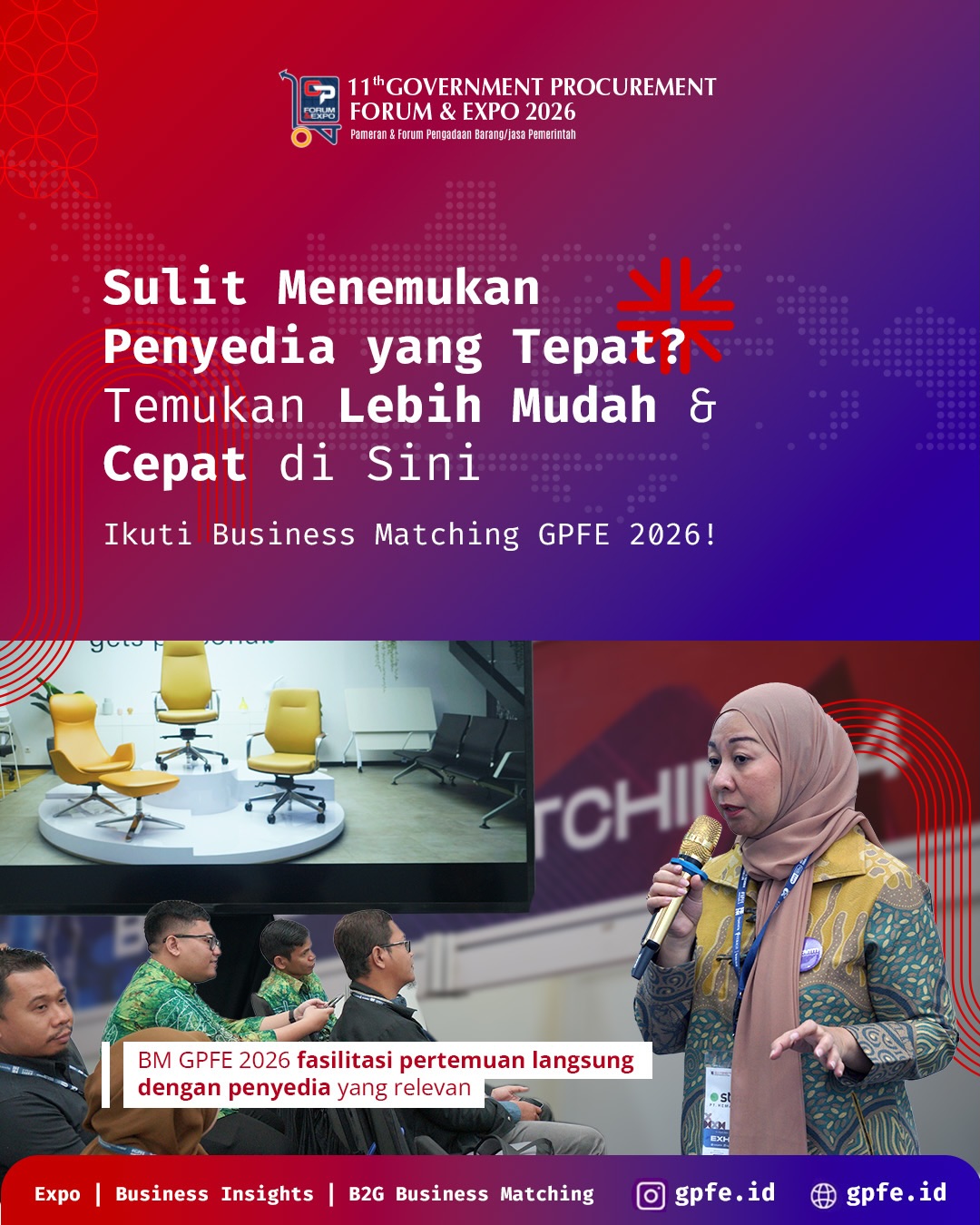 Halo, Sobat Penyedia!
Masih kesulitan menemukan penyedia yang tepat untuk kebutuhan instansi?
Banyak proses pengadaan terhambat karena kurangnya kecocokan antara kebutuhan dan solusi yang tersedia.
Melalui Business Matching GPFE 2026, proses pengadaan kini jadi lebih mudah, terarah, dan efisien.
✨ Bertemu langsung dengan penyedia yang relevan & terkurasi
✨ Mengidentifikasi solusi sesuai kebutuhan riil
✨ Meningkatkan efisiensi dan ketepatan proses pengadaan
Dengan pendekatan yang lebih strategis, komunikasi jadi lebih efektif, solusi lebih tepat, dan peluang kerja sama semakin terukur.
Yuk, manfaatkan kesempatan ini dan temukan mitra terbaik untuk kebutuhan pengadaan Anda!
Catat tanggalnya dan hadiri #GPFE2026
🗓️ 5–7 Agustus 2026
📍 Bima Hall, Jogja Expo Center (JEC), Yogyakarta
Informasi Join Booth (Expo):
📞 WhatsApp 0812-9991037
🌐 www.gpfe.id
Registrasi & Informasi Kunjungan & Seminar GPFE 2026:
🔗 bit.ly/visitorgpfe2026
#pengadaanbarangdanjasa #pengadaanpublik #seminarpengadaan #ukpbj