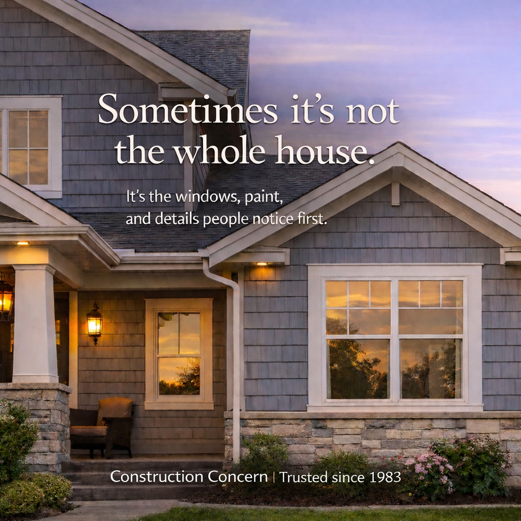 Sometimes the biggest change starts with the smallest signs.�Worn windows. Faded paint. Exterior details that make a home feel older than it is.
Smart upgrades can make a home feel fresh, cared for, and more aligned with how you want to live in it.
See Our Work at constructionconcern.com
#ConstructionConcern #LosAngelesHomes #HomeRefresh #CurbAppeal #WindowReplacement #ExteriorDesign #HomeUpgrades #SoCalHomes