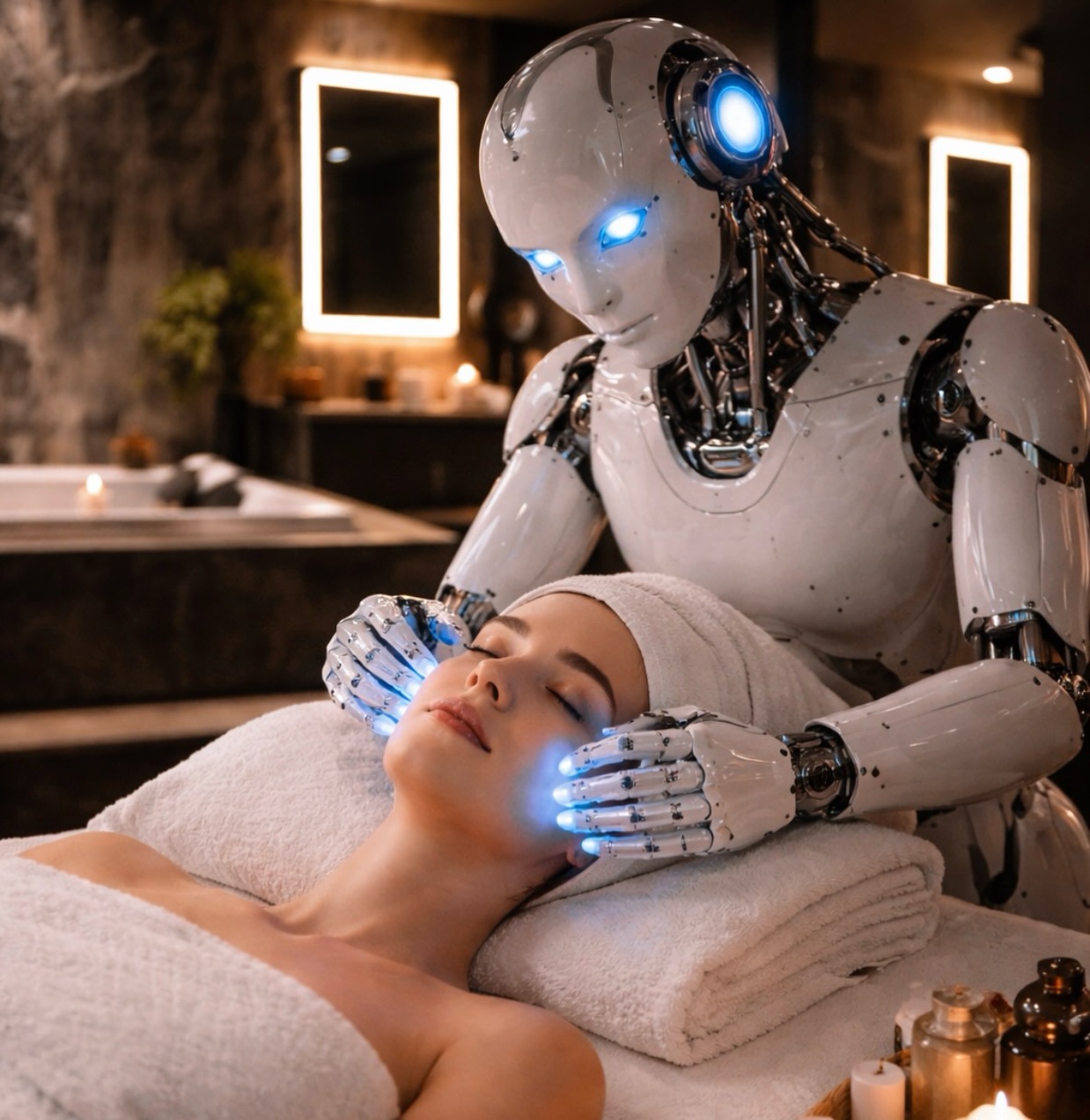 APRIL APRIL…
Vi är stolta över att presentera vår senaste behandling!
AI Facial future 3000™
Vår nya robotterapeut analyserar din hud på 0,3 sekunder och anpassar behandlingen direkt. Väljer produkter efter ditt hudtillstånd med precision.
Under april månad kan du boka behandlingen för endast 295 kr (50 min)
Uppge kod FUTURE vid bokning för att ta del av erbjudandet.