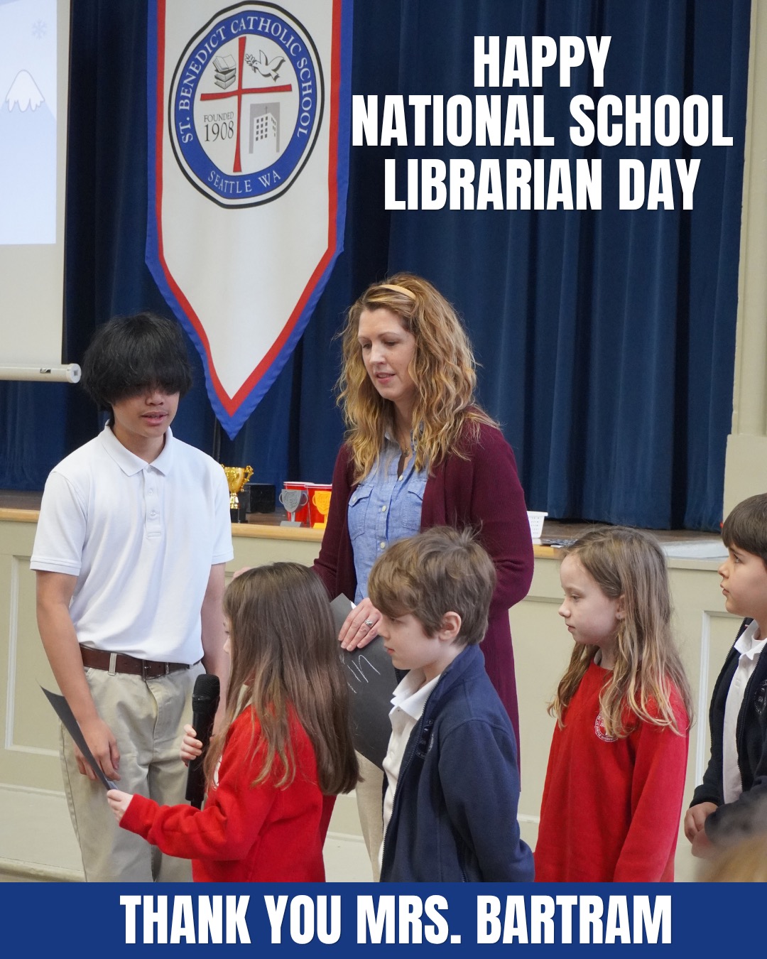 Happy National School Librarian Day!
Today we celebrate the incredible impact libraries, librarians, and library staff have in inspiring a love of reading in every student.
We are especially grateful for our amazing librarian, Mrs. Bartram, who has created a welcoming and safe space where students can discover new books.
Thank you for all that you do, Mrs. Bartram! 💙