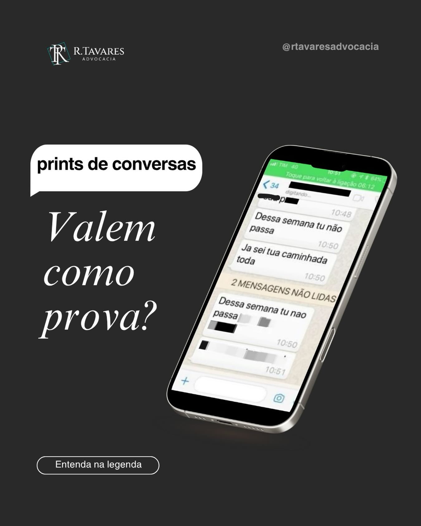 Prints de conversa podem servir como prova em um processo?
A resposta é: sim, mas com ressalvas.
Registros de conversas em aplicativos como WhatsApp, Instagram ou e-mail podem ser utilizados judicialmente, desde que contribuam para a compreensão dos fatos.
No entanto, por serem facilmente manipuláveis, não costumam ser considerados prova absoluta quando apresentados isoladamente.
Para terem maior força jurídica, é importante que:
✔ estejam completos, sem cortes ou edições
✔ permitam identificar claramente as partes envolvidas
✔ estejam acompanhados de outros elementos de prova
Via de regra, também é necessário certificar a integridade dos prints por meio da ata notarial, realizada em cartório, por exemplo, o que confere maior credibilidade ao conteúdo apresentado.
Cada caso exige análise específica, por isso, contar com orientação jurídica adequada faz toda a diferença na utilização correta das provas.
Em caso de dúvidas, procure um escritório de advocacia de confiança.
.
.
.
#direitopenal #advocacia #provas #provadigital #whatsapp