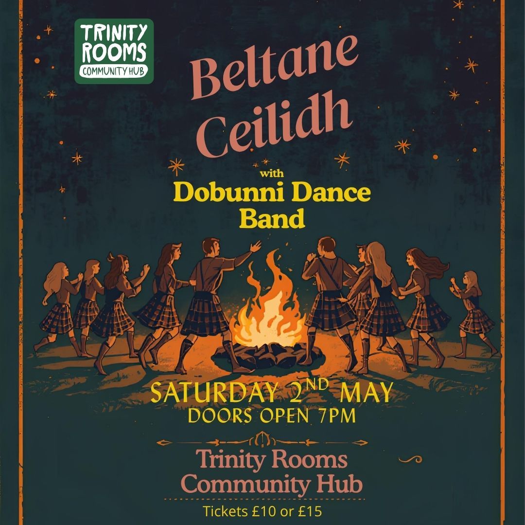 Join us on the 2nd May to celebrate Beltane with Local Dobunni Dance Band for a fabulously fun Ceilidh at our Trinity Rooms Community Hub in Stroud.
Energetic but beginner-friendly community-focused dances to traditional folk tunes, featuring violins, guitar, double bass, and a caller. Suitable for all who like dancing - with no skills needed!
Doors Open at 7pm with dancing beginning at 7.30pm.
Tickets (£10 or £15) can be booked NOW on our website at the following link: www.stroudtrinityrooms.org/event-details-registration/beltane-ceilidh
#Stroud #Ceilidh #Dance #Gloucestershire #Music
#Chalford #Painswick #Nailsworth #Community #Dancing #Beltane