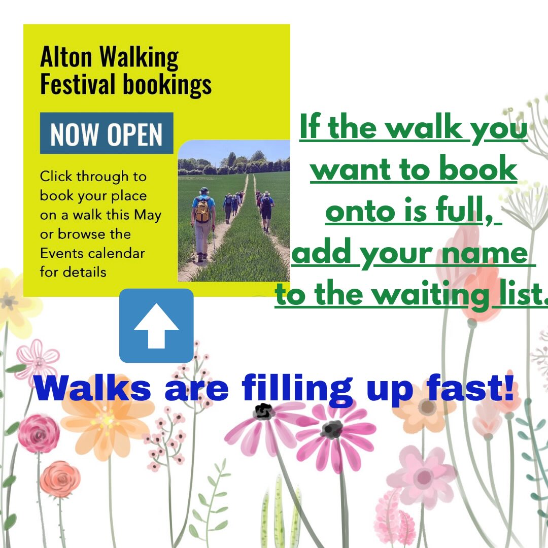 We’re so excited to see how bookings for this year’s @alton_walking_festival have taken off! But, never fear… by adding your name to the waiting list for any walk you think you may have missed out on booking, there’s a good chance that you’ll get a place. And if you haven’t taken a look at the range of walks on offer yet, visit our website for the booking link. #walkingfestival #walkinginmay #exploreyourlocalarea