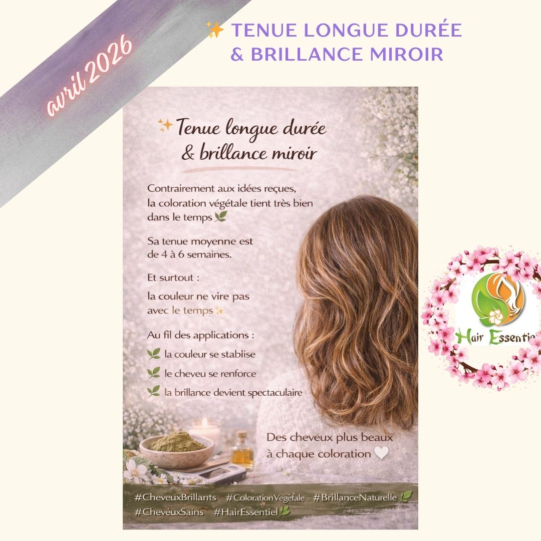âš Tenue longue durĂ©e & brillance miroir Contrairement aux idĂ©es reçues, la coloration vĂ©gĂ©tale tient trĂšs bien dans le temps đż Sa tenue moyenne est de 4 Ă 6 semaines. Et surtout : la couleur ne vire pas avec le temps âš Au fil des applications :