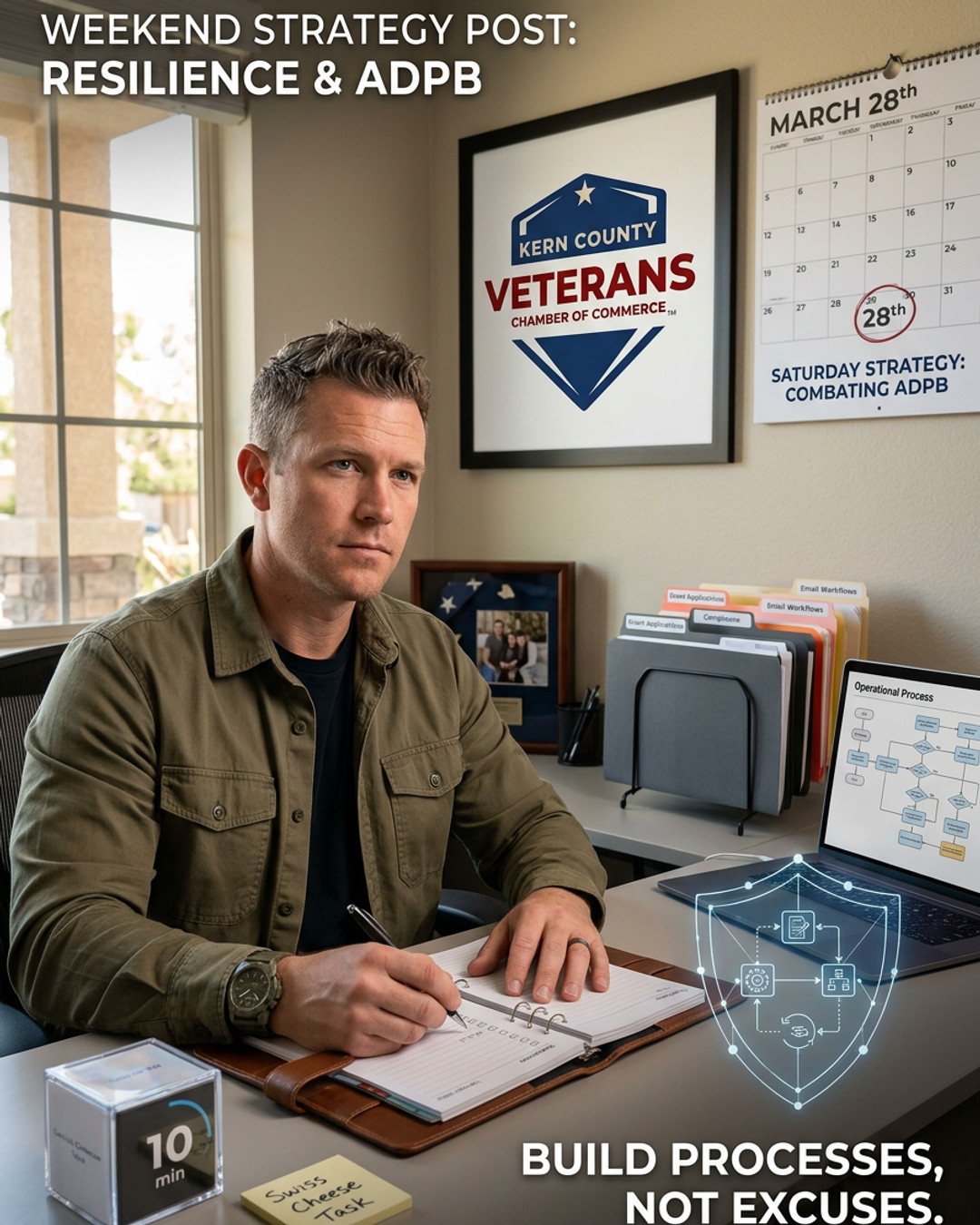 Let’s talk about a silent mission-killer for veteran entrepreneurs: Administrative Detail Procrastination Behaviors (ADPB).
In the military, we operated in highly structured environments. In the civilian business world, that sudden demand for flexibility can clash with our need for routine, causing us to put off the tedious administrative tasks—like grant paperwork, compliance, or email follow-ups. We start squandering our time on lower-value tasks just to avoid the friction.
How do we defeat ADPB? We build operational processes as our shield. Don't rely on motivation; rely on systems. Use the 'Swiss Cheese Approach'—don't look at the whole overwhelming project. Poke holes in it. Do one small, systematic task today. Master the details, maintain your professional consistency, and execute the mission.
Stay the course. Elevate the standard. Stay Mission Ready! 🫡
#KCVCC #VeteranEntrepreneur #ADPB #MentalHealth #StandardOfExcellence #BusinessStrategy #KernCounty