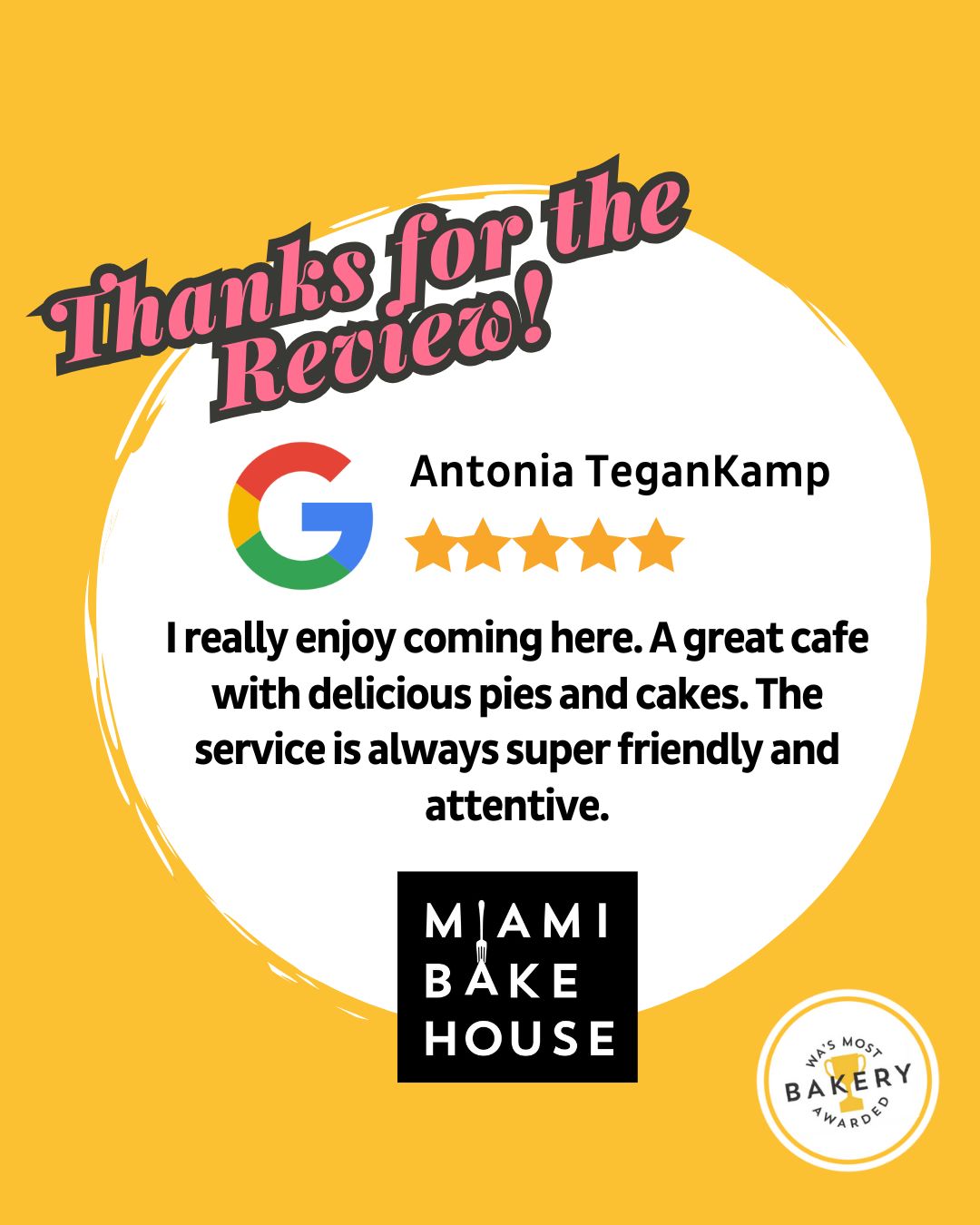 Thank you for your terrific review Antonia! We love to hear that you enjoy our gourmet pies and cakes.
You can share your thoughts too! Let our friendly team know how you found your experience with us through the link in our bio and enter our monthly draw to win a $100 Miami Bakehouse Gift Voucher.