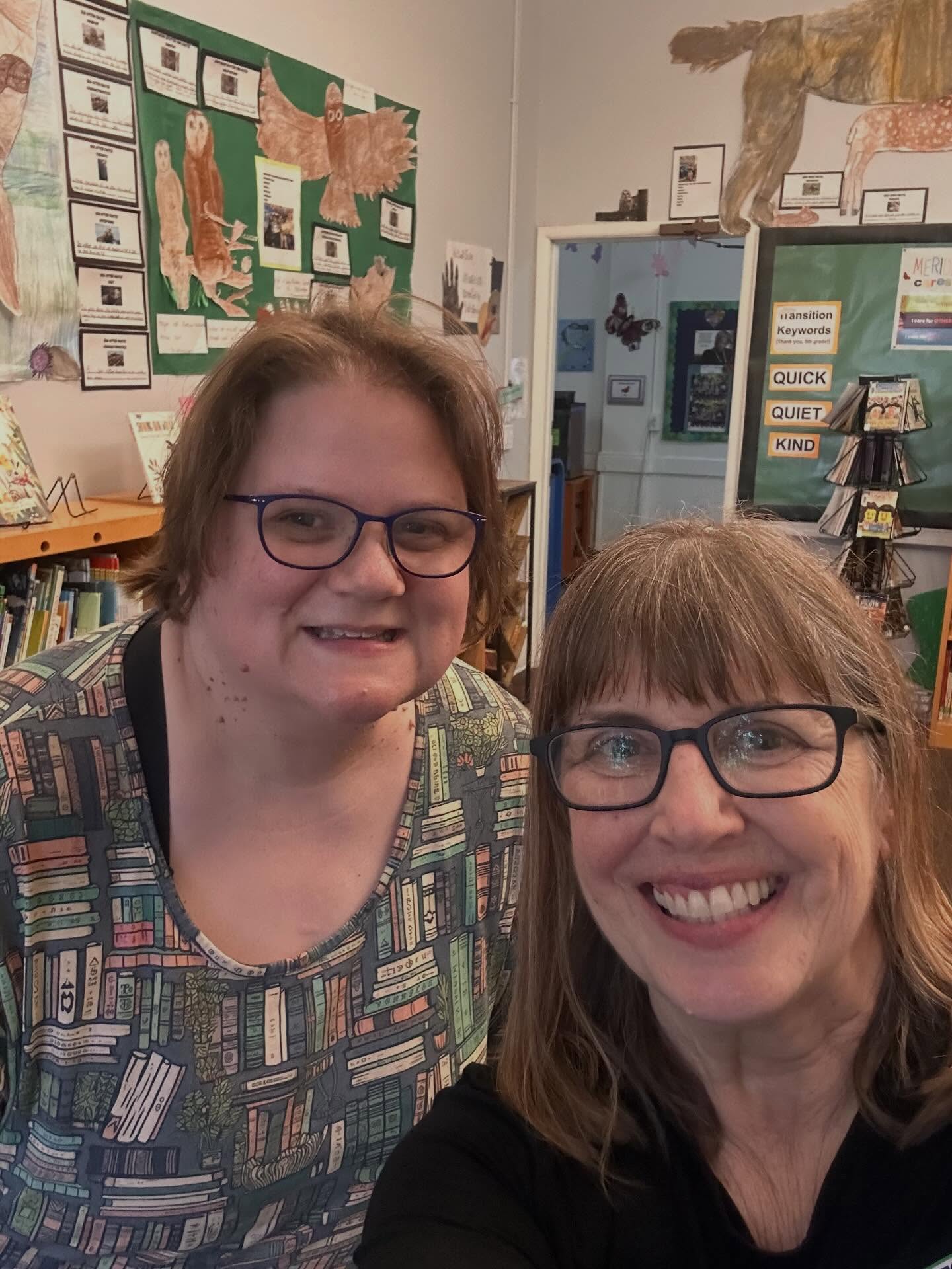 Hanging out with @wildpeachesbooks was one of the best parts of my visit to @themeridianschool
Of course I loved talking with students about curiosity, research, sources and sensory detail. I really truly enjoyed that! But the time in between those sessions, when Super Librarian Kris and I got to talk about what we’re reading, what we’re writing, book bans, library funding, maintaining a relevant collection… those talks inspire in a whole other way.
I’m thankful for it all!
#authorvisit #booksforkids #schoolvisit #kidlit #librariansmatter