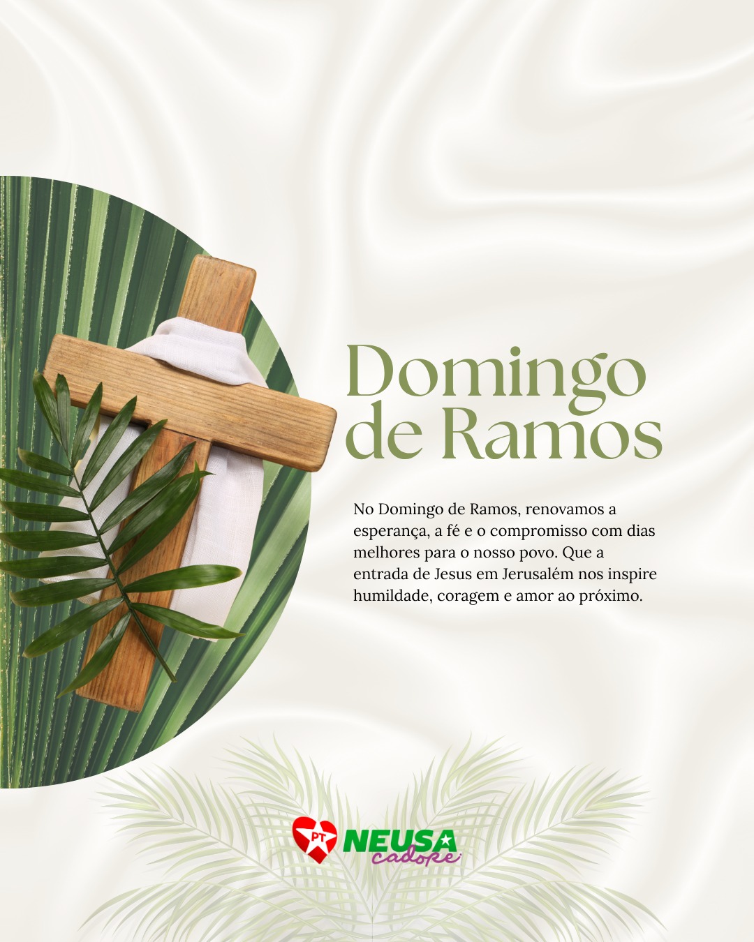 No Domingo de Ramos, renovamos a esperança, a fé e o compromisso com dias melhores para o nosso povo. Que a entrada de Jesus em Jerusalém nos inspire humildade, coragem e amor ao próximo. 🌿🙏 #DomingoDeRamos #SemanaSanta