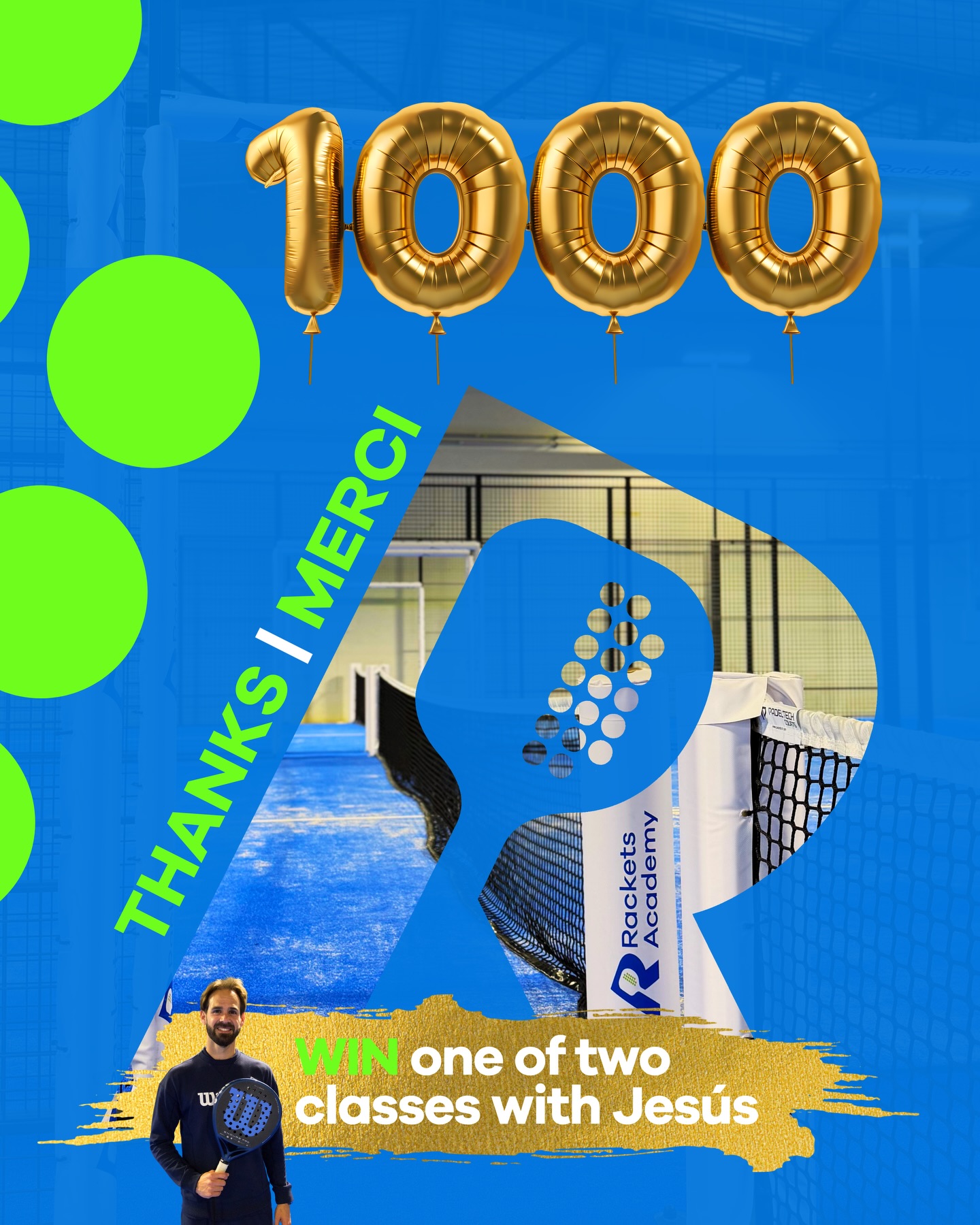 THANKS & MERCI to our 1000 followers 🥳 - our Racketero community keeps growing 🫶
Celebrate with us and WIN 🎁 one of two free padel training sessions with our coach Jesús to keep improving your game.
Tell us 🤔 how many people have played at Rackets Academy so far:
A) < 1000 players
B) 1000-2000 players
C) > 2000 players
From 02 to 11 April (23:59 CEST) you can enter the raffle for a chance to win one of two free 60min training sessions for 4 players.
To enter the raffle:
1️⃣ Like this post
2️⃣ Comment the correct answer below
3️⃣ And @ tag your 3 favorite Racketeros in your comment.
Good luck 🍀 and see you on the court 🙌
🎾🎾🎾
MERCI à nos 1 000 abonnés 🥳 – notre communauté Racketero ne cesse de s’agrandir 🫶
Fêtez ça avec nous et GAGNEZ 🎁 l’une des deux séances d’entraînement de padel gratuites avec notre coach Jesús pour continuer à améliorer votre jeu.
Dites-nous 🤔 combien de personnes ont joué à la Rackets Academy jusqu’à présent :
A) < 1 000 joueurs
B) 1 000-2 000 joueurs
C) > 2 000 joueurs
Du 2 au 11 avril (23 h 59 CEST), vous pouvez participer au tirage au sort pour tenter de gagner l’une des deux séances d’entraînement gratuites de 60 minutes pour 4 joueurs.
Pour participer au tirage au sort :
1️⃣ Likez cette publication
2️⃣ Indiquez la bonne réponse en commentaire ci-dessous
3️⃣ Et taguez @ vos 3 Racketeros préférés dans votre commentaire.
Bonne chance 🍀 et rendez-vous sur le court 🙌
#giveaway #gagner #padel #padelswitzerland #valais