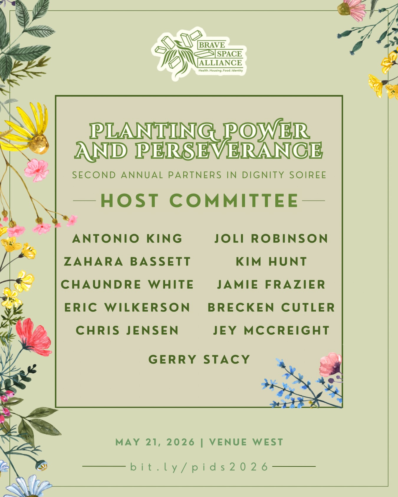We are excited to announce our current host committee lineup for our second annual Partners in Dignity Soiree 💐
These incredible leaders, advocates, and allies will be joining us in Planting Power and Perseverance — honoring the impact of community care and celebrating the persistence of community leaders and change makers ⭐️🌷
Haven’t saved your spot for this year’s soiree yet? Visit bit.ly/pids2026 or click the link in our bio to get your ticket today!
Our second annual fundraiser and awards ceremony is just over one month away. We hope to see you there 🏳️⚧️🏳️🌈🧡
📅 Thursday, May 21
📍 Venue West, @venuewestchicago
🔗 bit.ly/pids2026
#transchicago #communitysupport #bravespacealliance