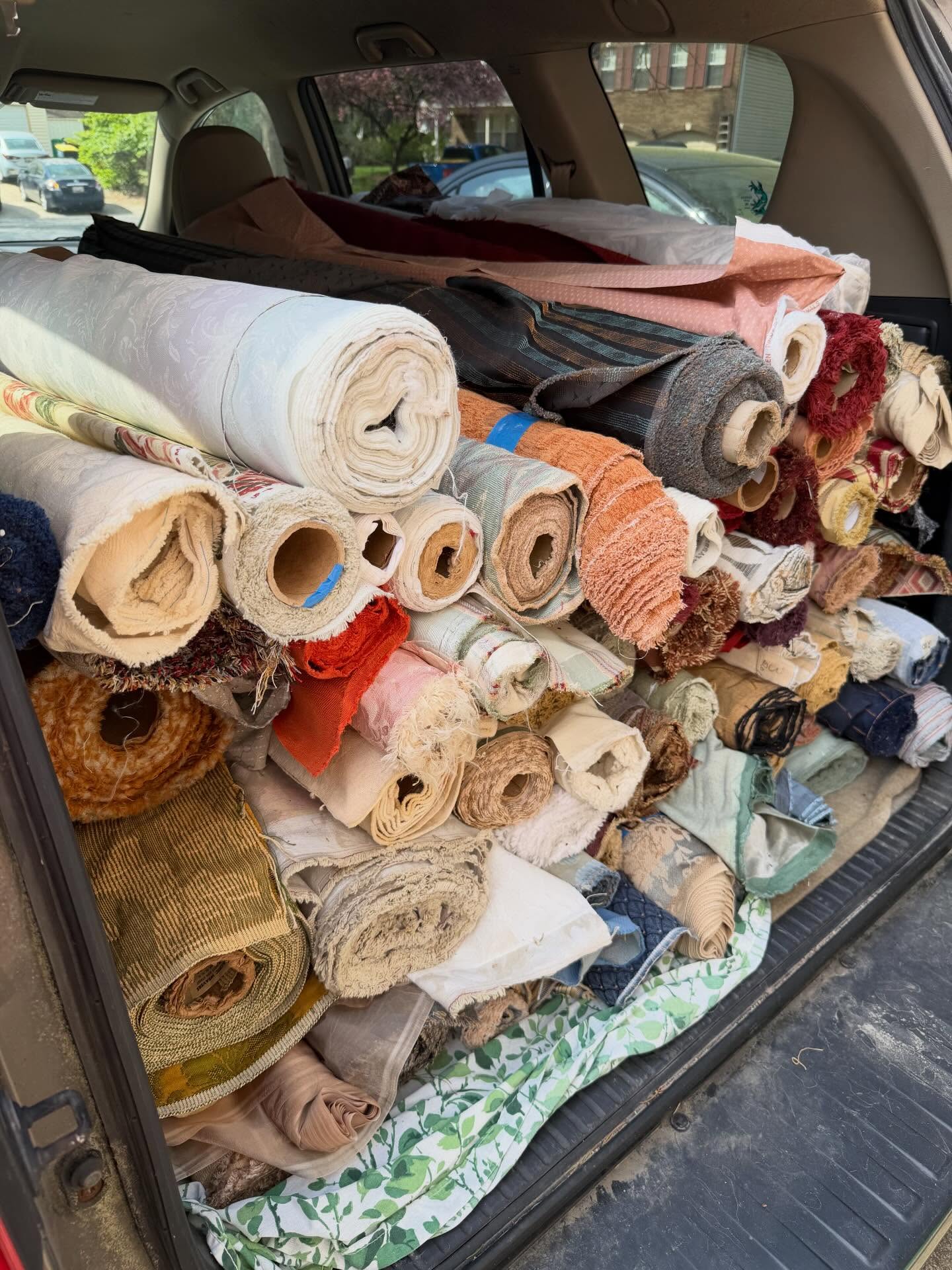 Epic fabric haul from facebook marketplace today! So many exciting fabrics! Well worth the trip. There was so much I had to take pictures a little at a time to get it all.
