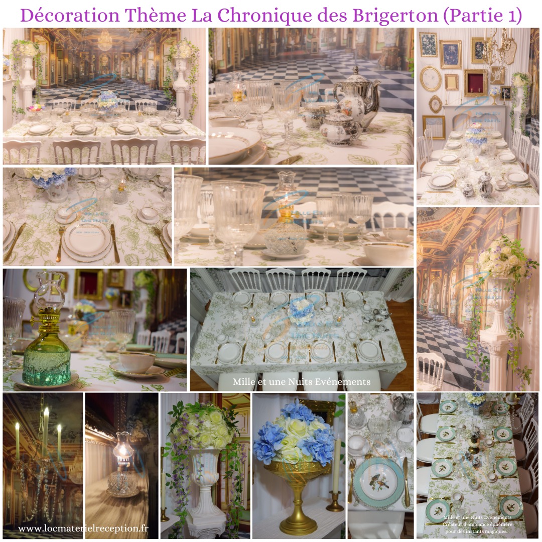 Décoration événementielle : Thème « Les Chroniques de Bridgerton » par Mille et Une Nuits Événements
Inspirations pour un événement élégant et romantique à la manière de Bridgerton
Introduction
Organiser un événement sous le thème « Les Chroniques de Bridgerton », c’est inviter vos convives dans un univers raffiné, glamour et empreint de romantisme, où l’esthétique de la Régence anglaise rencontre la modernité de la série à succès. Mille et Une Nuits Événements vous propose une immersion totale entre dorures, tons pastel et détails luxuriants pour une fête absolument inoubliable.
Palette de couleurs et ambiance générale
La décoration Bridgerton se distingue par ses palettes douces et sophistiquées : bleu poudré, rose pastel, ivoire, touches de doré et de vert sauge. L’ambiance est à la fois romantique et festive, avec une lumière tamisée favorisée par des chandeliers et des bougies. Privilégiez de grandes tentures en tissus légers et des pans de velours pour recréer l’élégance des salons anglais.
Mobilier et agencement
• Canapés capitonnés et fauteuils en velours, aux couleurs pastel
• Tables rondes en bois sculpté, nappes brodées et chemins de table floraux
• Chaises dorées ou blanches avec coussins assortis
• Paravents décorés, colonnes en marbre et fontaines miniatures pour les extérieurs
Décorations florales
Les compositions florales sont au cœur du décor Bridgerton. Misez sur des bouquets abondants de roses, pivoines, hortensias et gypsophiles, disposés dans des vases anciens, sur les tables, buffets et rebords de fenêtres. Ajoutez des guirlandes de fleurs suspendues pour une touche féérique.
Éléments décoratifs et accessoires
• Vaisselle en porcelaine à motifs floraux, argenterie vintage et verres finement gravés
• Chandeliers de différentes tailles et formes, luminaires dorés et candélabres
• Livres anciens, éventails et petits objets d’époque disséminés sur les tables
• Cadres dorés, miroirs baroques et tentures décoratives
• Escalier décoré de rubans satinés et de fleurs fraîches
Envie d'une décoration qui sort de l'ordinaire contacter nous pour parler ensemble de votre projet.
contact@milleetunenuits35.fr
06.11.85.30.28
www.locmaterielreception.fr