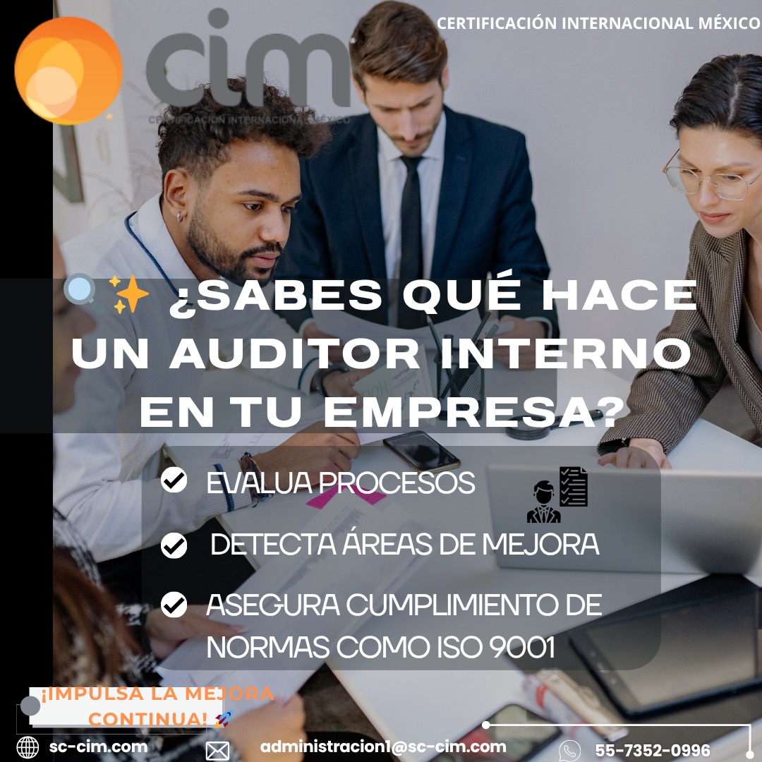 🔍✨ ¿Sabes qué hace un Auditor Interno en tu empresa?
Un auditor interno es pieza clave para el buen funcionamiento de cualquier organización. Su trabajo va más allá de revisar… ¡impulsa la mejora continua! 🚀
✔ Evalúa procesos para asegurar su eficiencia
✔ Detecta áreas de mejora
✔ Verifica el cumplimiento de normas como ISO 9001
✔ Reduce errores y minimiza riesgos
💡 Implementar auditorías internas de forma constante no solo mejora tus procesos, también fortalece la confianza de tus clientes.
📈 Recuerda: lo que no se mide, no se puede mejorar.
Contáctanos Te ayudamos en cada paso 😀
CIM - sc-cim.com 🔗🔗
#sustentabilidad #MejoraContinua #auditorias #Certificaciones #CalidadEmpresarial