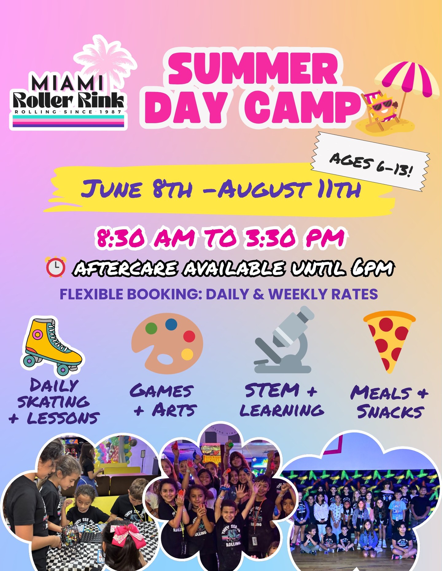 Summer Day Camp at Miami Roller Rink is HERE! ☀️🛼 LESS screen time, MORE skate time!
We're talking 10 weeks of skating, learning, games, arts, STEM activities, and nonstop fun for kids ages 6–13.
🗓️ June 8 – August 11
8:30AM – 3:30PM
Aftercare available until 6PM
Flexible booking — daily or weekly rates. Save BIG with weekly sign up! ($50 savings)
Camp includes:
🛼 Daily skating + lessons
🎨 Games + arts
🔬 STEM + learning
🍳 Meals + snacks
📵 No electronics allowed until end of day with parents approval.
☀️Registration OPEN NOW! Link in bio
📍 Miami Roller Rink | 12265 SW 112th St, Miami, FL 33186
#MiamiRollerRink #SummerCamp #ComingSoon #Summer2026 #MiamiMoms #MiamiCamp