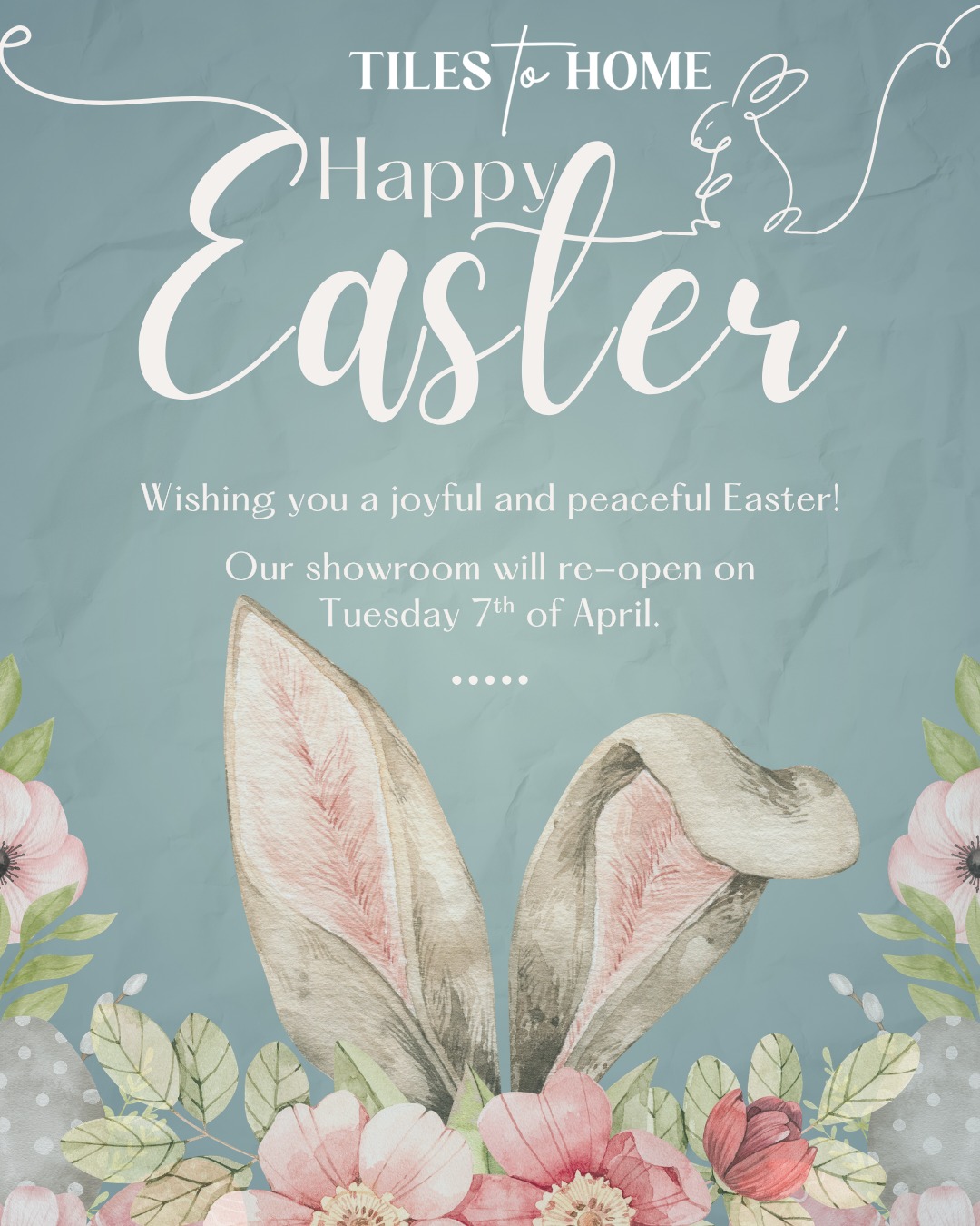 Wishing all our customers a very Happy Easter 🐣🌸
Our showroom will be closed Monday and will re-open Tuesday as usual.
You can still plan ahead and book your visit anytime online 👉 tilestohome.ie
Enjoy the long weekend!
#HappyEaster #BankHoliday #TilesToHome #IrishHomes #BathroomInspo #ShowroomUpdate