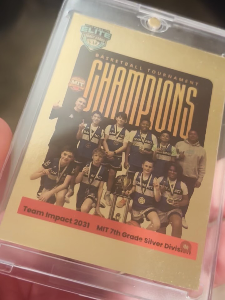 Team Impact 2031 MIT 7th Grade Silver Division Champions🏆
All the hard work, the hustle, the heart — it paid off.
This squad showed up and showed out. They didn’t just win — they earned every second of it. Proud is an understatement. — this is a moment these kids, coaches (and families) can literally carry forever. ❤️
#elitelegacycards #youngathletes #hardworkpaysoff #nodaysoff #champions