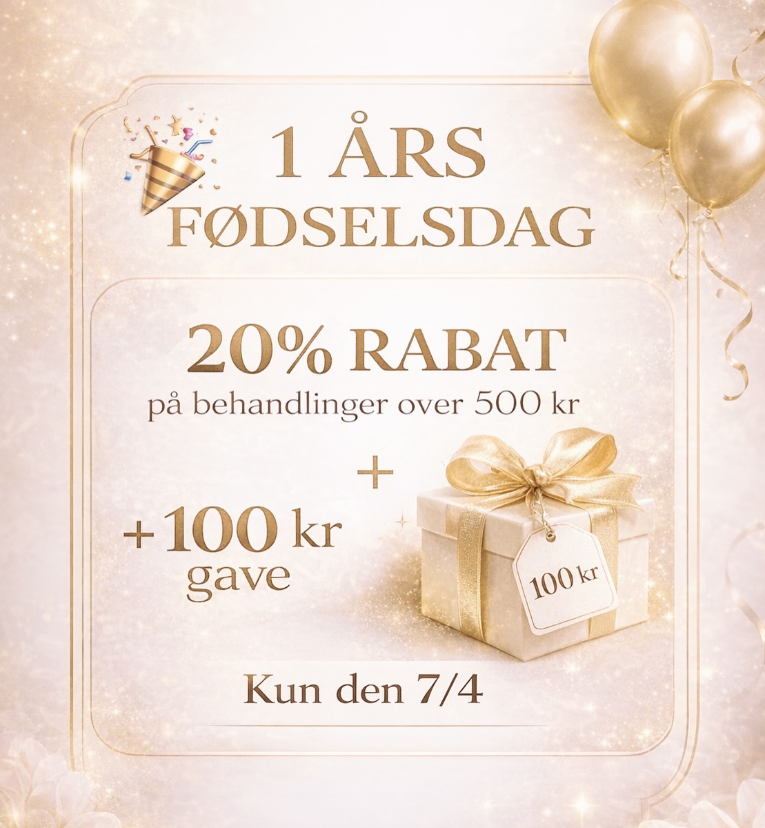 ✨ Vi fejrer 1 års fødselsdag hos Skønhedsklinik Aarhus ✨
Forkæl dig selv – du fortjener det 🤍
Det er nu et år fyldt med udvikling, kærlighed og glæde 🤍
Jeg er så taknemmelig for denne rejse og drømmer om mange flere smukke år fremover.
I løbet af året har vi også udvidet med nye behandlinger hos Skønhedsklinik Aarhus – blandt andet laser tatoveringsfjernelse og henna brow, og jeg er så spændt på alt det, der kommer!
Jeg lover jer, at der vil komme endnu flere forbedringer og nye tiltag ✨
En kæmpe tak til Lise vores læge, og sygeplejerske Louise 🤍
Og en helt særlig tak til alle mine fantastiske kunder – uden jeres støtte fandtes Skønhedsklinik Aarhus ikke i dag 🙏🏼
✨ I denne anledning har jeg valgt at forkæle jer ✨
Få 20% rabat på alle behandlinger over 500 kr
• Få en gave på 100 kr med 🎁
📅 Gælder kun den 7/4
Skynd jer at booke – der er kun få tider tilbage 🤍
Bemærk: Tilbuddet gælder ikke laser hårfjerning
📍 Skønhedsklinik Aarhus
📞 61 44 59 99
#skønhedsklinikaarhus #gave #aarhus #vippeløft #hudpleie