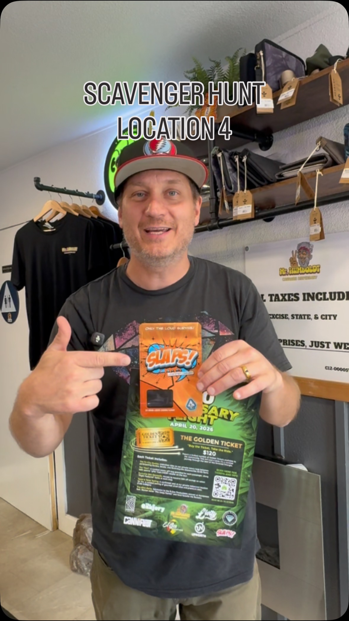 🚨UPDATE: FOUND🚨
🎫 GOLDEN TICKET HUNT 🎫
We hid @slaps.brand.official bags around town… and inside each one is a ticket! We will be dropping locations throughout the day! Find a bag, let us know your ticket number, and we’ll hook you up with a Golden Ticket to the April 20th Dispo Flight!! 🚌
(one per person, please!💚)