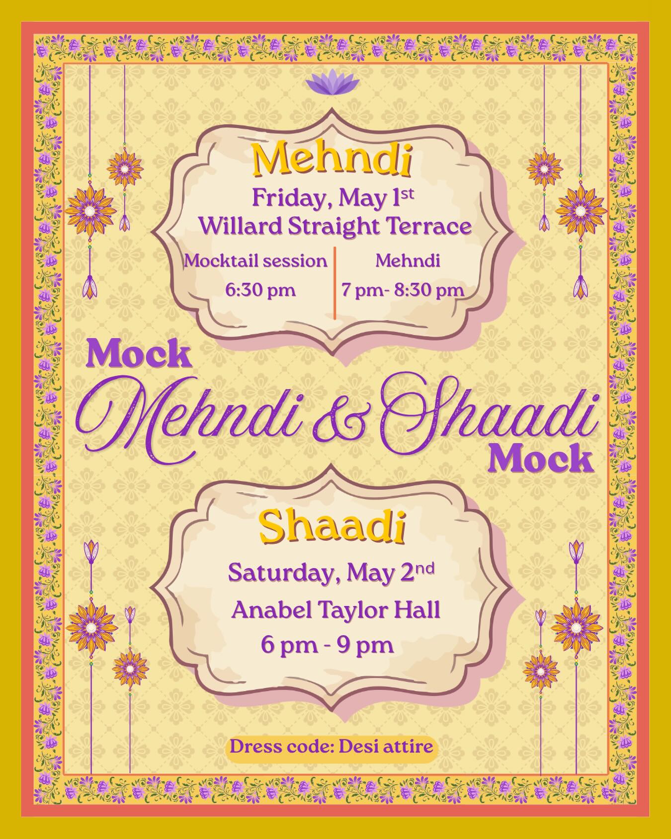 MOCK SHAADI AND MEHNDI IS BACK๐ฃ๏ธ๐๐ฝ๐บ๐ฝGet hyped for the biggest weekend of the year๐ชฉ
๐Mehndi: Friday, May 1st | WSH Terrace
*Be there by 6:30 pm for mocktails and pre-shaadi vibes๐*
๐Mock Shaadi: Saturday, May 2nd | ATH | 6-9 PM
โ๏ธRemember to pack your desi clothes before coming back from breakโ๏ธ
Bride and groom reveal coming soon๐ซข๐ฐ๐พโโ๏ธ๐คต๐พโฆ and stay tuned for RSVP (required for food)