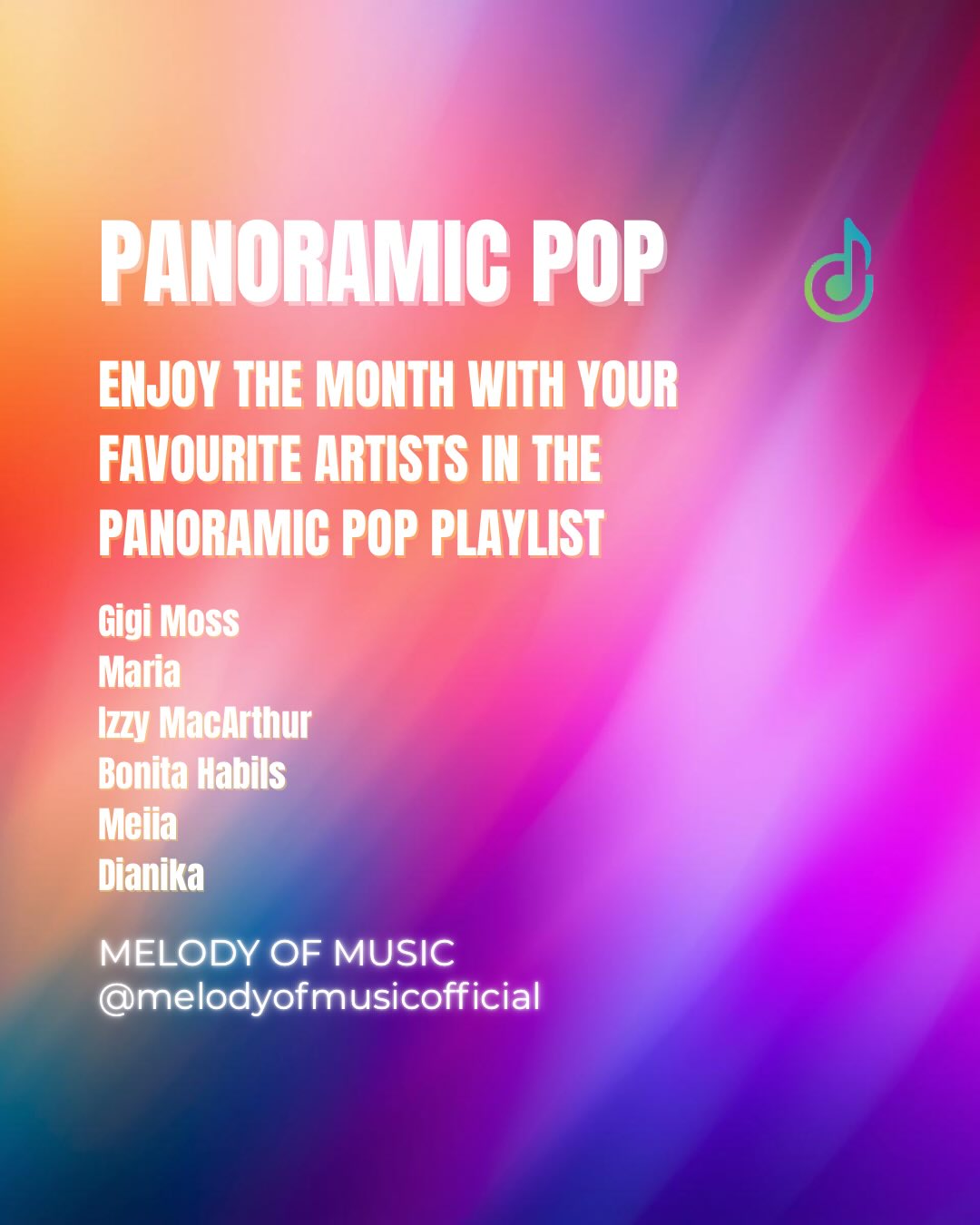 Music moves fast — so do we 🔁
The Melody of Music Panoramic Pop updates monthly.
Lock in. Press play.
#MelodyOfMusic #PanoramicPop #PlaylistUpdate #FreshFinds #MusicDiscovery