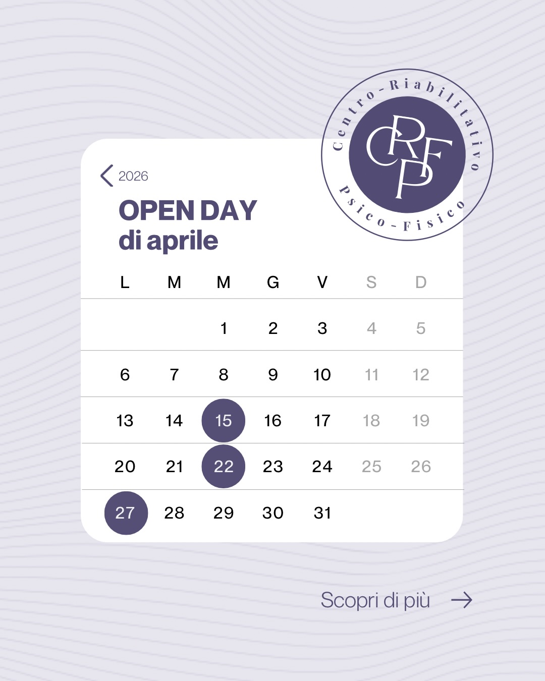 A marzo abbiamo pensato a 3 OPEN DAY per farvi provare dei nuovi strumenti di medicina estetica arrivati nel nostro Centro a Motta Di Livenza ⤵️
🔹Open day corpo: il 15 aprile ci focalizziamo sulla cellulite e la lassità cutanea con una nuova tecnologia appena appena arrivata al Centro che - vi piacerà saperlo - è completamente indolore e senza aghi, e il 27 aprile potrete provare la criolipolisi, molto efficacie sul grasso localizzato.
🔹Open day viso: 22 aprile, in cui potrete provare una tecnologia che dà al viso un effetto lifting oppure la nostra Venux, radiofrequenza frazionata con microneedling.
Ogni trattamento sarà preceduto da un check up corpo o viso gratuito.
.
.
.
Prenota il tuo appuntamento di benessere presso Centro Riabilitativo Psico Fisico di Motta di Livenza chiamandoci al 📞0422766896 o scrivendo su whatsapp al 3887974760