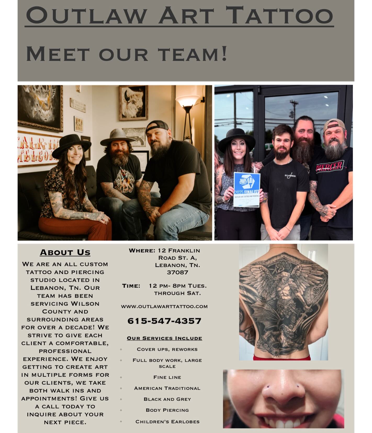 It takes a lot of work to build a good team and we’ve got a great one! A little bit about us as a shop, we all work towards the same goal of making our clients feel welcomed and taken care of. Without you guys we wouldn’t get to do what we love everyday. Thank you Lebanon for the support you have given us over the years!