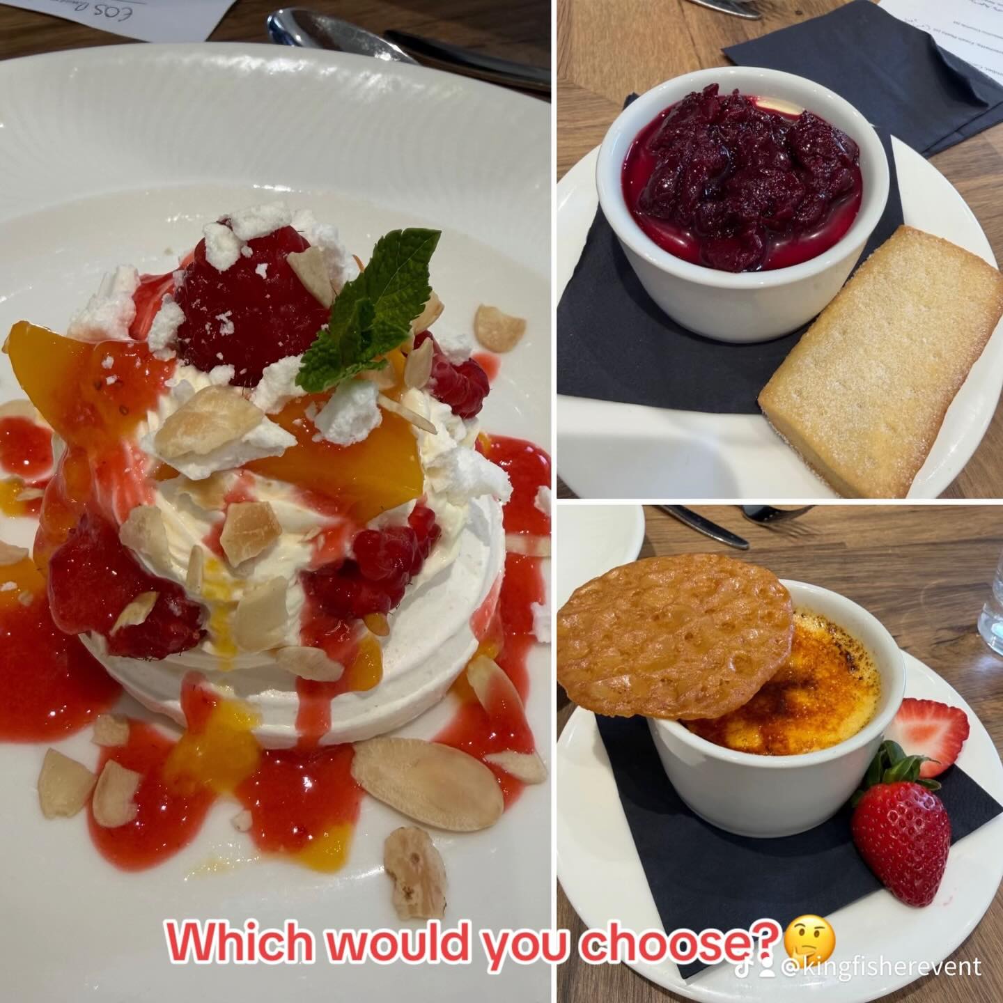 Tasting today …. Which dessert will they choose?🤔Lemon Posset, Cherry Compote, Vanilla Shortbread? Vanilla Creme Brulee, Ginger Snap? Or Peach Melba Pavlova, Toasted Almonds? …. Or you could have all 3 as a trio?😉#summerwedding #weddingcatering #outsidecatering #greatchefs #eventplanner