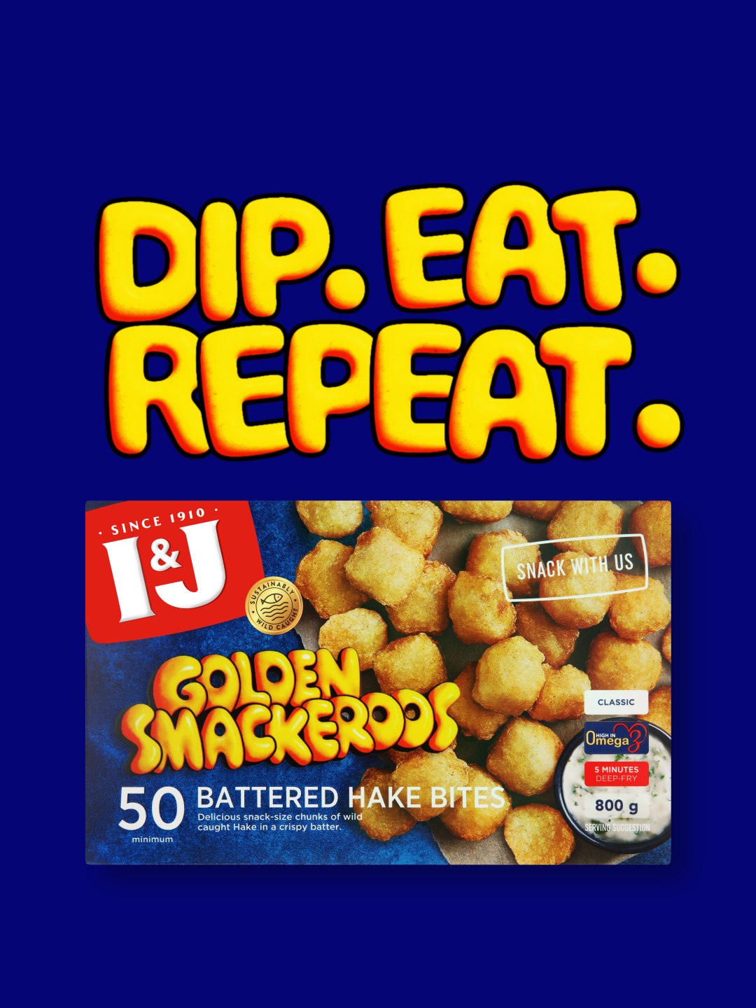 DIP. EAT. REPEAT. Crispy. Golden. Made to dip. I&J Golden Smackeroos paired with: Tartare dip for cl…