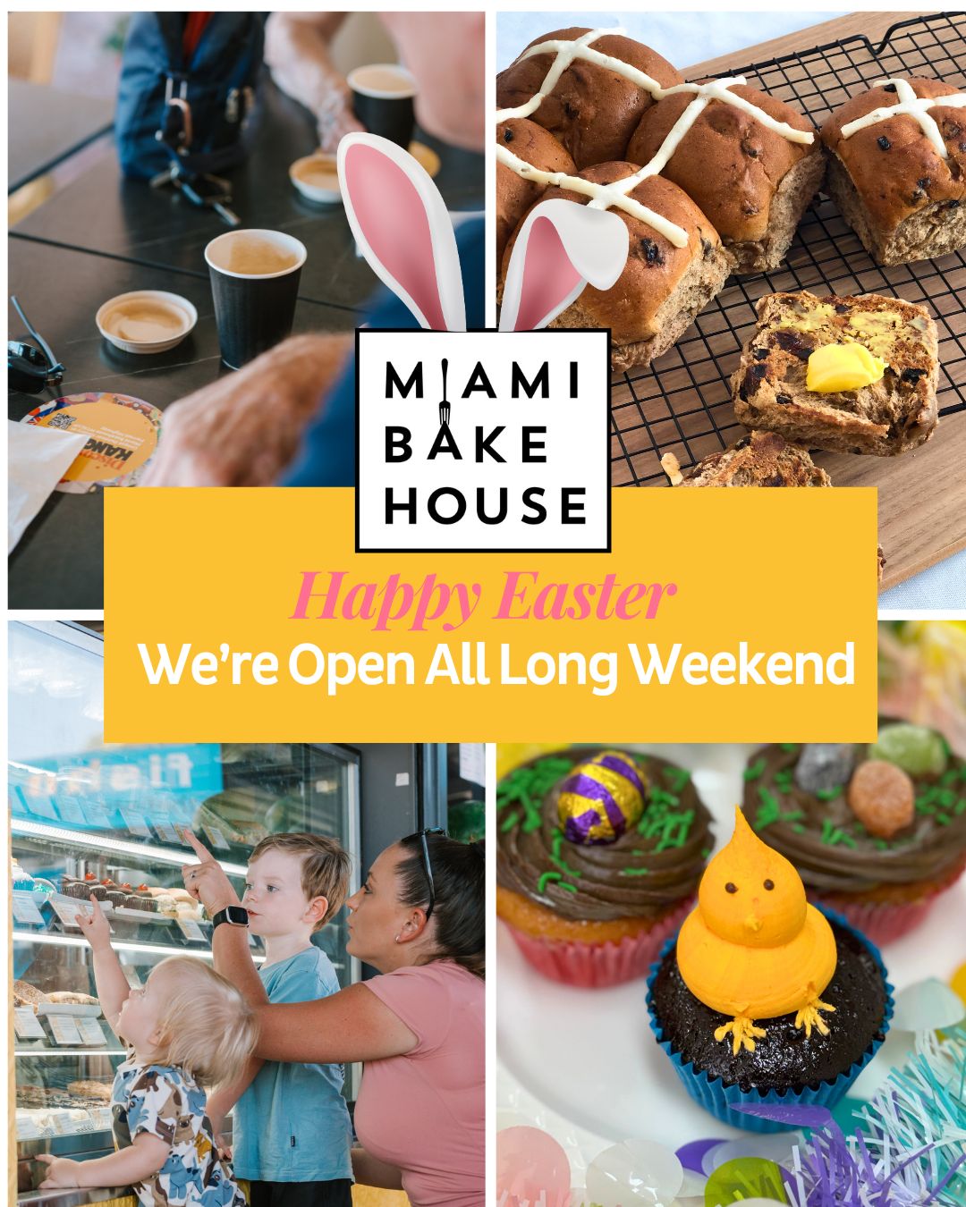 No need to stress this long weekend, Miami Bakehouse has your Easter eats covered!
Our bakers have been working around the clock so you can sit back and relax. From award-winning Hot Cross Buns to epic pies and tasty cafe treats, we’ve got everything you need to fuel your holiday fun.🐣
📍Open all Easter long weekend at all locations, except Gilberts (closed Good Friday + Easter Sunday).
Use the link in our bio for store hours.