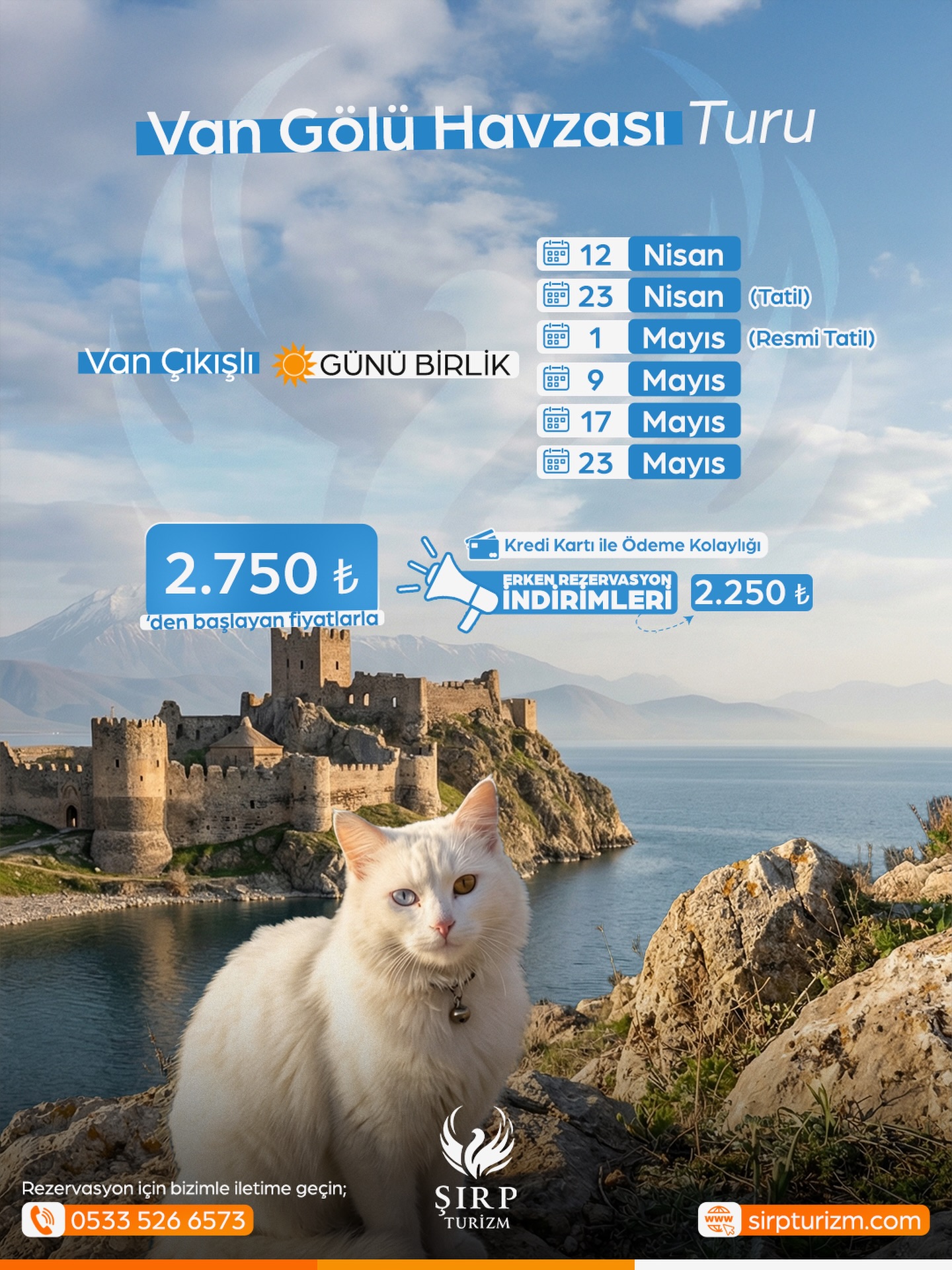 ✨ Van Gölü’nün kalbinde, tarihin ve doğanın en büyüleyici yolculuğuna hazır mısınız?
🌊🏔️ Bir günde masal gibi rotalar, unutulmaz manzaralar ve dopdolu bir keşif sizi bekliyor!
💙 ŞİRP TURİZM İLE
GÜNÜBİRLİK VAN GÖLÜ ÇEVRESİ TURU
AKDAMAR ADASI – AHLAT – NEMRUT KRATER GÖLÜ
⸻
📅 TUR TARİHLERİ
🗓️ 12 Nisan (pazar)
🗓️ 23 Nisan (perşembe) resmi tatil
🗓️ 01 Mayıs (cuma) resmi tatil
🗓️ 17 Mayıs (pazar)
🗓️ 23 Mayıs (cumartesi)
⸻
📍 Hareket Noktası: Van ezberciler iş merkezi önü
🕢 Van’dan Hareket: 07:30
🕖 Van’a Dönüş: 20.00
⸻
🗺️ GEZİLECEK YERLER
📍 VAN
🏛️ Halime Hatun Kümbeti
⛪ Akdamar Adası & Akdamar Kilisesi
📍 TATVAN
🌋 Nemrut Krater Gölü
💧 Küçük Göl & Büyük Göl
📍 AHLAT
🪦 Ahlat Selçuklu Mezarlığı
🏚️ Eski Ahlat Şehri
🕌 Ahlat Kümbetleri
📍 ADİLCEVAZ
⸻
✅ TURA DAHİL OLAN HİZMETLER
🚌 Turizm özel paket araçlarla konforlu hizmet
🥐 Araç içi kahvaltı
🚤 Akdamar tekne ücreti
🚐 Nemrut transfer ücreti
🧑🏫Profesyonel rehberlik & refakat hizmeti
🛡️ Seyahat sigortası
💛Şirp Turizm güvencesi ile ayrıcalıklı organizasyon
⸻
❌ DAHİL OLMAYANLAR
🍽️ Öğle yemeği
🎟️ Müze & ören yeri giriş ücretleri
ℹ️ BİLMENİZİ İSTERİZ
💺Koltuk yerleşimi rezervasyon sırasına göre planlanmaktadır.
🚌 Ulaşımımız, özel paket tur araçlarımız ile konforlu şekilde sağlanmaktadır.
🎟️ Müzekart ve mevcut ücretsiz giriş hakları geçerlidir.
📝 Rezervasyon için Ad Soyad, TC Kimlik No, Doğum Tarihi ve telefon numarası iletmeniz yeterlidir.
⚠️ Misafir tarafından yapılan iptallerde ön ödeme iade edilmez; acente iptali durumunda ücret iadesi sağlanır.
💳 TUR FİYATI
🚨 Erken Rezervasyon ile sadece: 2.250₺ !!
•Ön Ödeme: 500 ₺
👶03 – 05 Yaş: 1.400 ₺
👧06 – 11 Yaş: 1.700 ₺
(İndirimler iki yetişkin yanında geçerlidir)
✨ Siz keyfinize bakın, gerisini biz hallediyoruz…
⸻
📲 DETAYLI BİLGİ & REZERVASYON
📞 0533 526 65 73
📞 0505 110 41 65
🌐 www.sırpturizm.com
#sirpturizmlekesfet #şirpturizm #sirpturizm #van #akdamar