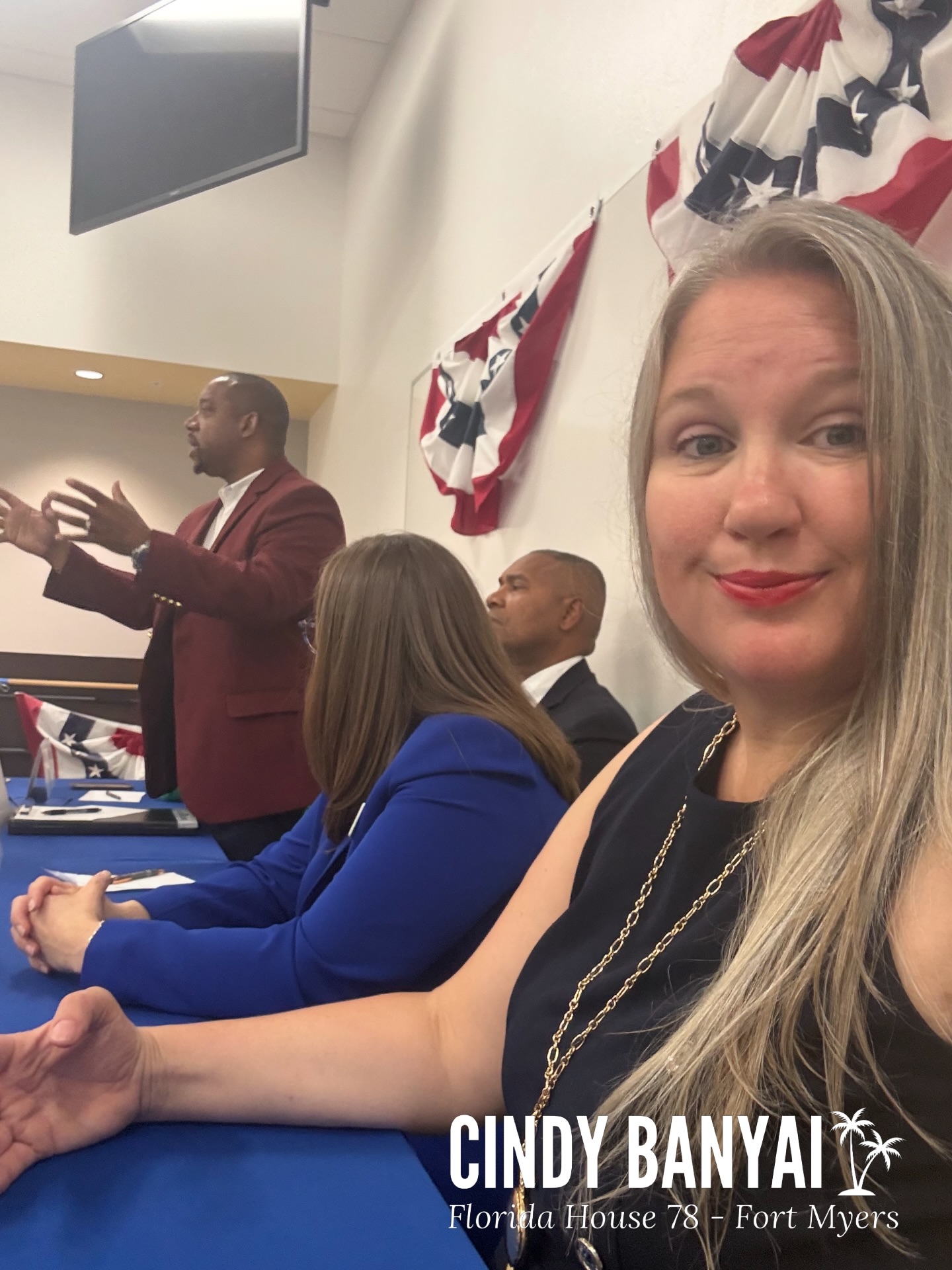 The selfie I took to send my kids this afternoon when they texted and asked me where I was lol I was at the Democratic candidate forum in Fort Myers! It was a good session win some great candidates. Still wish my kids would listen tho lol #hd78 #takebacktally #noshit #fortmyers #election2026