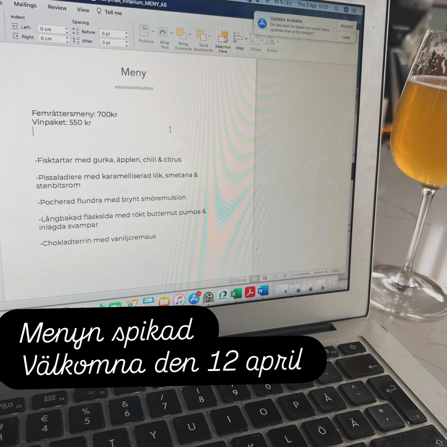 Välkomna på femrätters den 12 april. Meny komponerad av @nudelkultur. Öppet från kl 14.00. Boka bord på vinarium.se