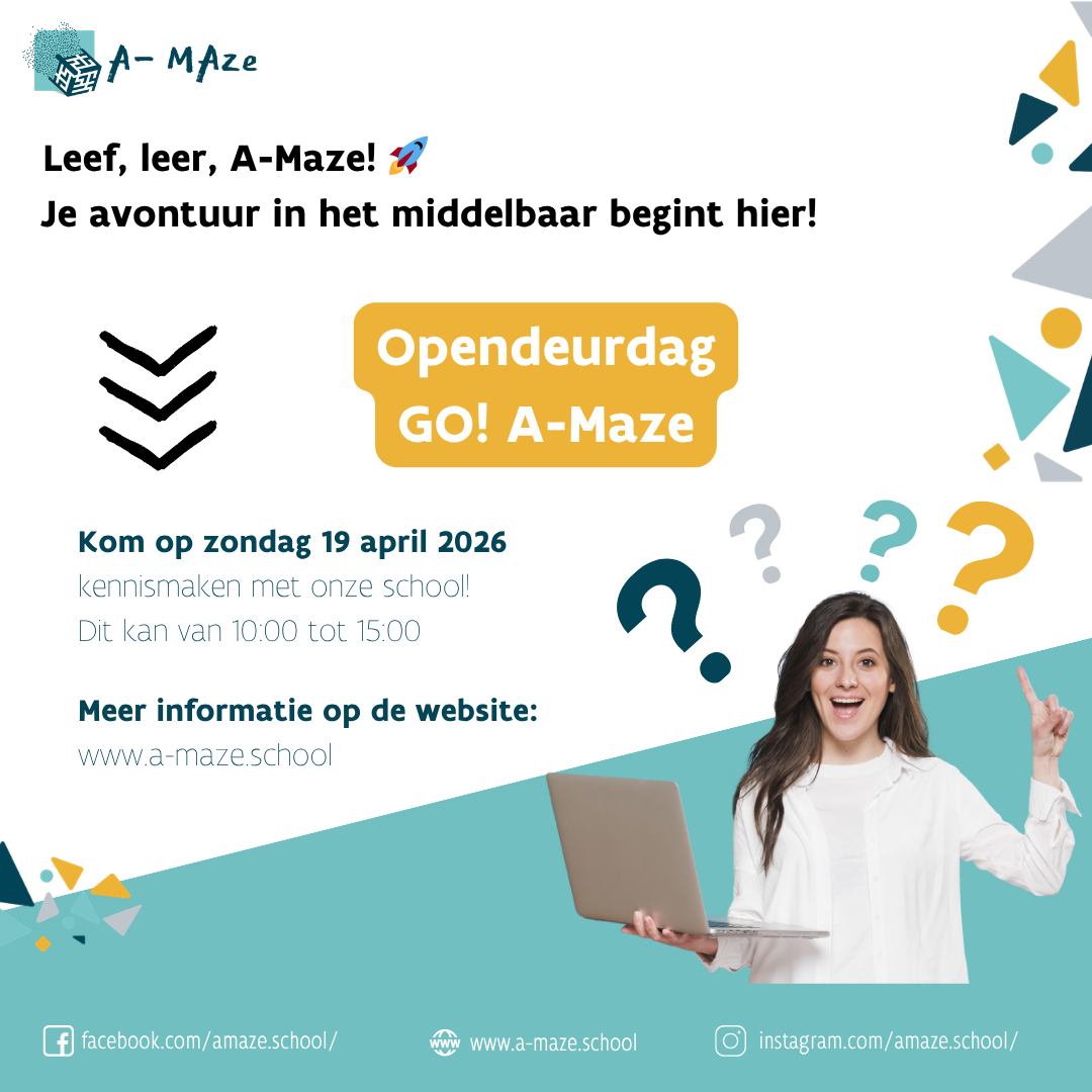🎯 OPENDEURDAG @ GO! A-Maze
Ben jij op zoek naar een school die écht vertrekt vanuit jou?
Bij A-Maze kies je niet gewoon een school…
je kiest voor persoonlijk leren
je kiest voor hoge verwachtingen
je kiest voor coaching op maat
je kiest voor groeien in zelfvertrouwen & zelfstandigheid
Kleinschalig, maar groots in jouw dromen
Kom het zelf ervaren tijdens onze opendeurdag!
- Ontdek onze aanpak
- Praat met vakexperten en leerlingen
- Voel meteen of dit jouw plek is
📍 Meer info: www.a-maze.school
💭 Verbaas jezelf door te worden wie je droomt te zijn 💭
#opendeurdag #secundaironderwijs #AMaze #innovatie #talent