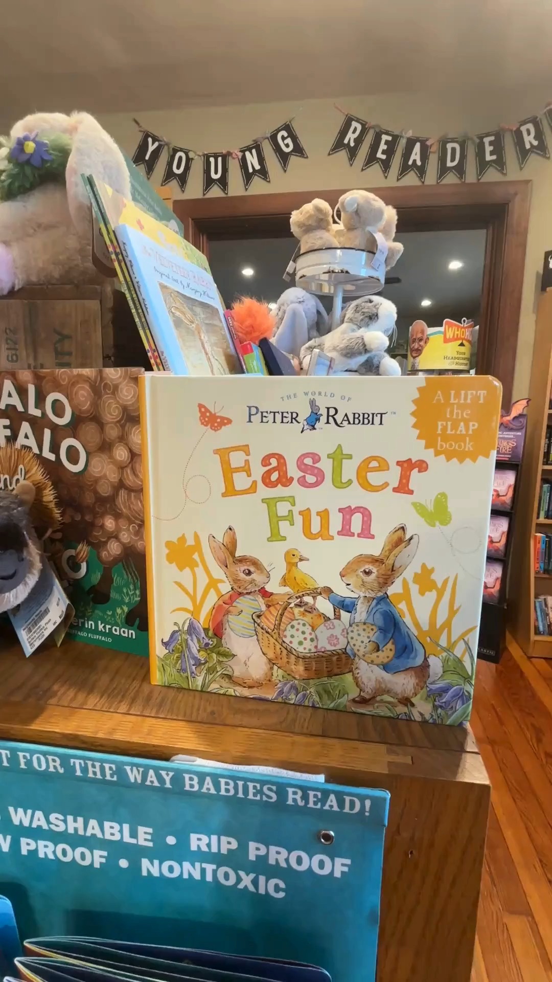 It's not too late to put together the cutest Easter basket from the bookshop! We have so many adorable bunnies, books, and other fun items for you to choose from! #shoplocal