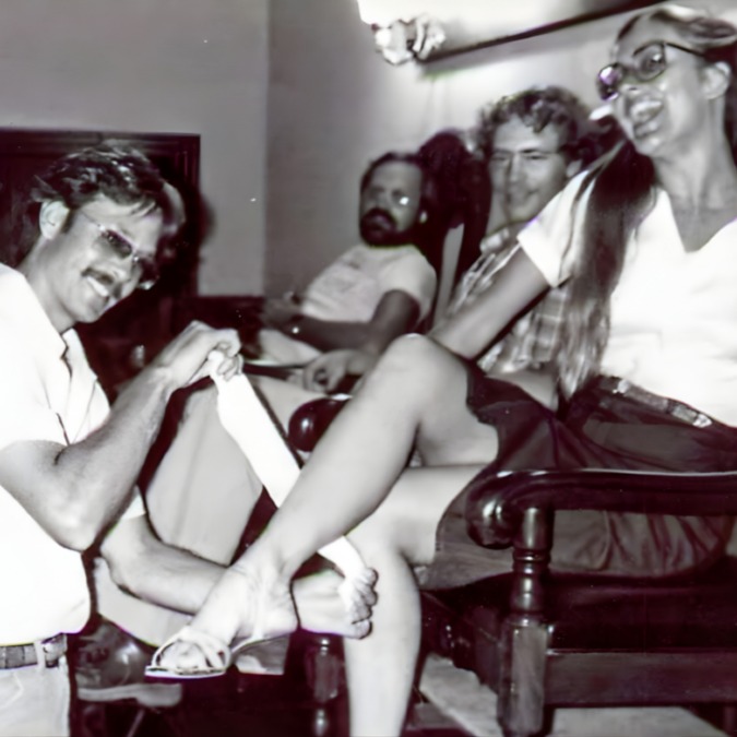 Shoeshine station at the Driscoll Hotel, 1978. How could I not fall for this guy? I tell the story of how SNL's Wild & Crazy Guys brought us together at this link:
https://westaustinnews.com/community/valentines-memories-4/