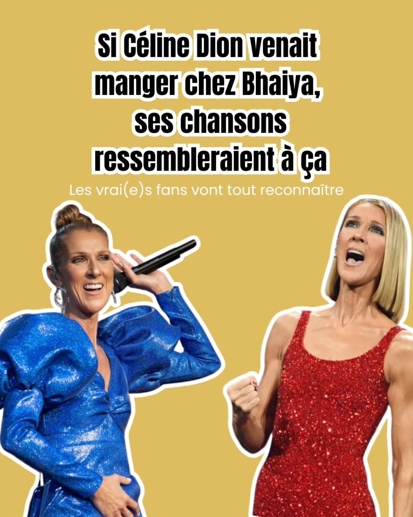 Céline n'était pas à Bhaiya Toulouse y'a 24h, évidemment. 🐟🐟
Mais si elle venait, ça se passerait sûrement comme ça 😏
S'il suffisait d'un naan
My naan will go on
The power of naan
All naan myself
Pour que tu manges encore
Encore un naan
T'as toutes les réf. ?
🚨 On a parié en interne que personne n'aurait 6/6 dans les commentaires 😆
Ps : la patronne de Bhaiya Toulouse étant une grande fan, on la met au défi ici et maintenant.
Nilame, on attend tes réponses. 😏