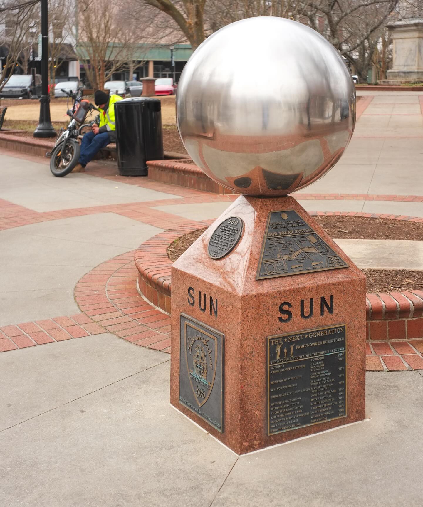 I mentioned that #GainesvilleGA has some interesting public art. One of the most interesting installations is the “Walking Tour of the Solar System.” The scale model begins here with the Sun in the center of town. The route leads walkers by all the planets to Pluto 1.8 miles away. In this Universe, Pluto is still a planet.
#FujifilmXE1 #Viltrox28mmf45 #PlutoIsAPlanet https://www.exploregainesville.org/wp-content/uploads/2023/04/Solar-System-Walking-Tour-with-bleed.pdf
