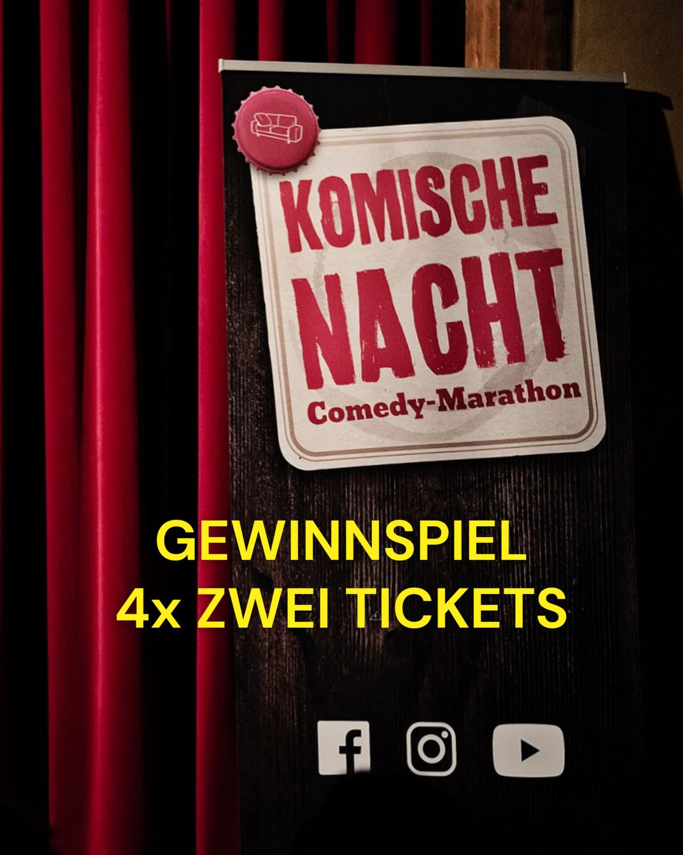 GEWINNSPIEL 🎭
-
Lust auf einen Abend voller Lachen? Dann aufgepasst! 😄
Wir verlosen 4 × zwei Tickets für die Komische Nacht in der Festhalle Birkesdorf in Düren! Freut euch auf einen unterhaltsamen Comedy-Abend mit verschiedenen Künstlern und jeder Menge guter Laune.
📅 Datum der Veranstaltung: 14. April 2026
📍 Ort: Festhalle Birkesdorf, Düren
So kannst du teilnehmen:
-Folge uns @cityma_dueren
-Like diesen Beitrag
-Markiere eine Person in den Kommentaren, mit der du gerne zur Komischen Nacht gehen möchtest
📅 Teilnahmeschluss: 07.04.2026 um 23:59 Uhr. Die Gewinner werden nur von diesem Profil (cityma_dueren) am 08.04.2026 per Direct Message kontaktiert. Viel Glück!
TEILNAHMEBEDINGUNGEN: Das Gewinnspiel wird von CityMa Düren veranstaltet. Alle Teilnahmebedingungen findet ihr im Storyhighlight. Der Gewinner wird per Zufallsgenerator ausgelost.