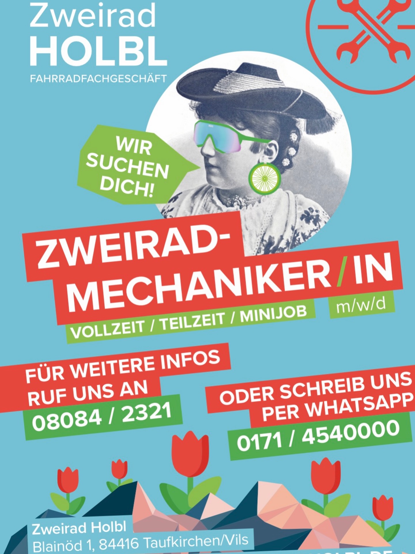 🚲 WIR SUCHEN DICH!
Zur Verstärkung unseres Teams suchen wir ab sofort:
👉 Zweirad-Mechaniker/in (m/w/d)
👉 Vollzeit / Teilzeit / Minijob
Das erwartet dich bei uns:
✔ ein kleines, familiäres Team
✔ abwechslungsreiche Arbeit rund ums Fahrrad
✔ moderne Werkstatt und top ausgestatteter Arbeitsplatz
✔ gute Bezahlung
✔ Jobrad
✔ Feierabendbier
📍 Blainöd 1, 84416 Taufkirchen/Vils
👉 Bewerbung ganz unkompliziert:
Schreib uns einfach per WhatsApp oder ruf kurz an –
ganz ohne großen Aufwand.
📲 0171 / 4540000
📞 08084 / 2321
Mia gfrein uns auf Di! 😊🌷🚲