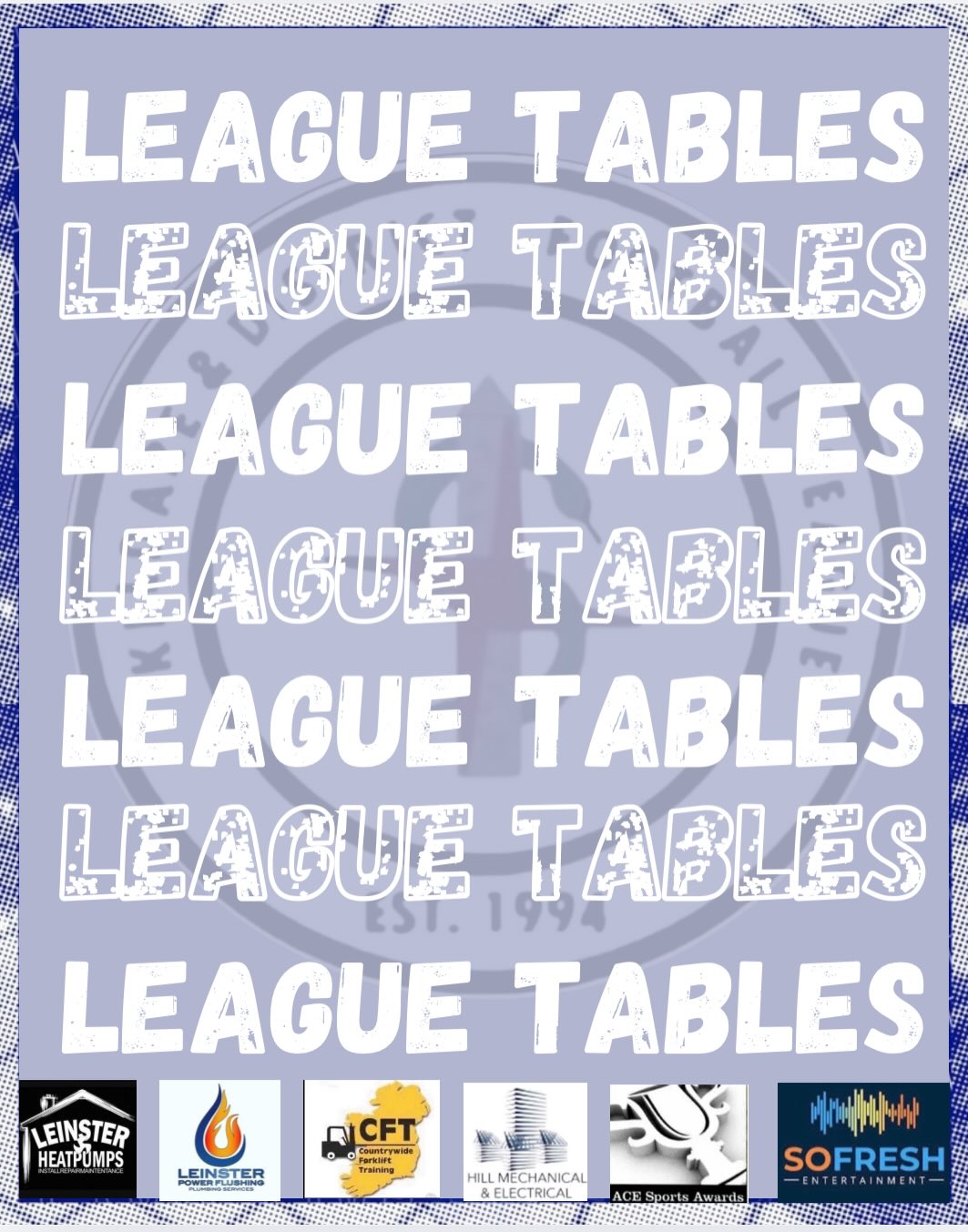 League tables weekending Sunday 5th April 2026