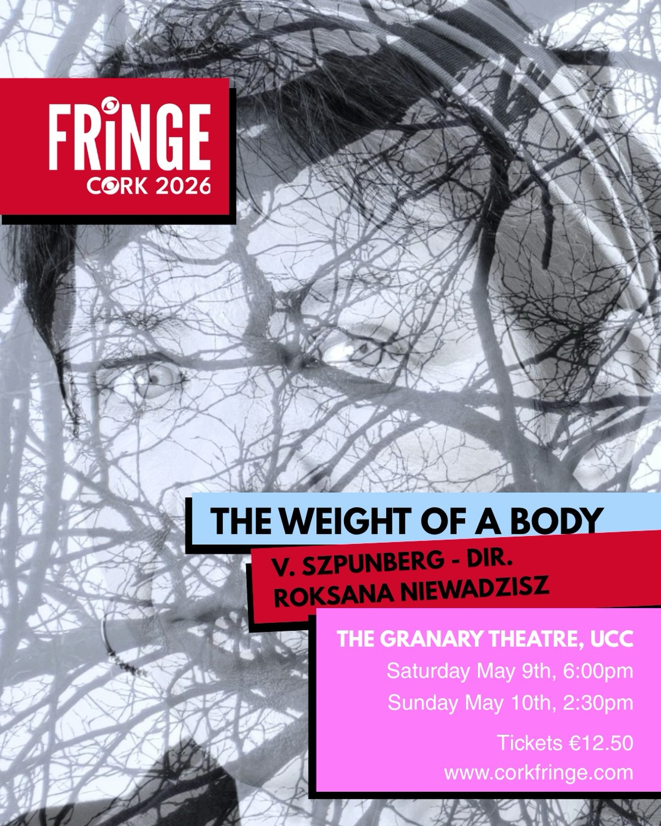 The Weight of a Body (transl. Buffery) is a powerful new play about love, duty, and the fragile systems that hold us together.
When her once-strong father suffers a stroke and becomes suspended between reality and illusion, his daughter steps into the isolating role of carer.
Overwhelmed and under-supported, she navigates a world where tenderness collides with bureaucracy, and exhaustion meets fierce devotion.
Blending disciplines and shifting theatrical forms, this inventive production transforms urgent social realities into something intimate, imaginative, and unexpectedly humorous. Rooted in lived experience, it is both a deeply personal story of grief and a resonant exploration of resilience, revealing the quiet heroism—and hidden cost—of care.
📍The Granary Theatre, UCC
📆 Saturday May 9th, 6pm | Sunday May 10th, 2.30pm
🎟️ Tickets €12.50 at www.corkfringe.com
Cast & Crew:
Victoria Szpunberg: Playwright
Roksana Niewadzisz: Director, AV
Regina Crowley: Lead Performer
James De Burca: Performer
Michael-Anthony Greene: Performer & Producer
Anna Issajeva: Assistant Director
Joana Catalão: Assistant Producer
Giorgia Ionescu: Assistant Producer
Benjamin Burns: Sound Designer
Keeli Guilfoyle: Lighting Designer