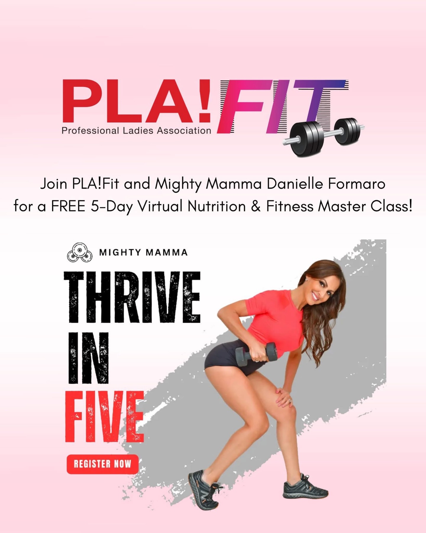 PLA!Fit is excited to offer this exciting opportunity to all PLA!ers on behalf of our friend, @mighty_mamma_danielle_formaro
Join us for a FREE, virtual 5-day nutrition and fitness master class, beginning Monday, April 6th.
Throughout the week, we will “crack the code” to thrive in perimenopause, menopause and beyond by learning about the science of fat loss nutrition, balancing hormones with food, how to flatten our midsections, and the ultimate calorie-burning formula for women.
At the end of the week, let us know what you thought of the program and what you feel was your most valuable result!
Register here before Monday, April 6th: https://www.app.mightymammafitness.com/joincrackingthecode