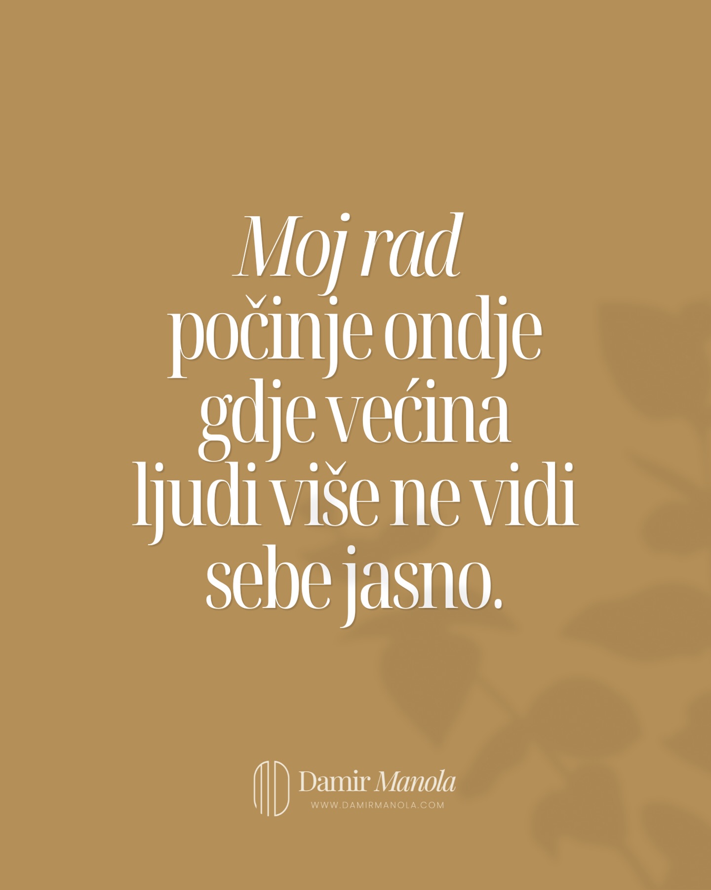 Ljudi me često pitaju kako zapravo izgleda moj rad.
Najjednostavnije rečeno, moj rad počinje ondje gdje većina ljudi više ne vidi jasno sebe.
Ono što ne izgovarate, često nosi najveću težinu.
Ono što sami ne vidite, vrlo često upravlja vašim životom iz pozadine.
Kroz uvid u energetsko polje, podsvjesne obrasce i karakter čovjeka, pomažem vam razumjeti uzroke onoga što vas koči.
Ne zanima me površina.
Zanima me korijen.
Jer tek kada čovjek jasno vidi što ga iznutra vodi, može početi živjeti istinitije, mirnije i slobodnije.
To je srž mog rada.
Jasnoća.
Uvid.
I promjena koja ne ostaje samo na riječima.
damirmanola.com
#osobnirazvoj #radnasebi #motivacija