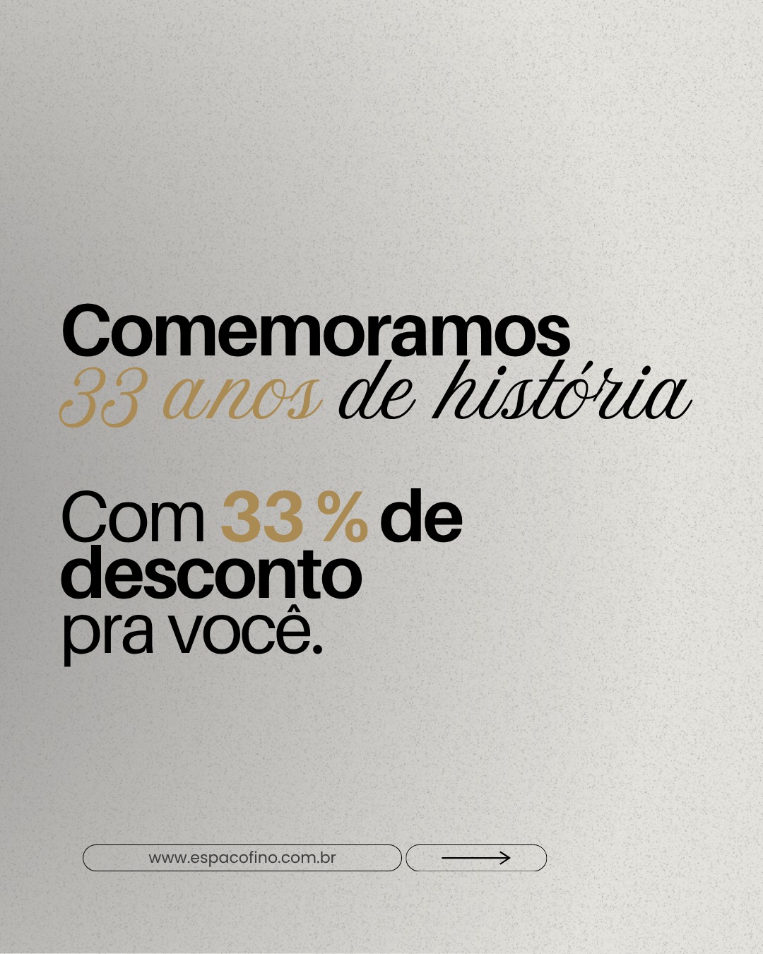 Há 33 anos, a Espaço Fino transforma ambientes em Concórdia e região. Cada cortina escolhida, cada persiana instalada, cada projeto entregue, foi construindo a história que celebramos hoje.
Para marcar essa data, preparamos algo especial: 33% de desconto em cortinas e persianas, com visita técnica gratuita e instalação profissional inclusa.
Não é só uma promoção. É o nosso jeito de agradecer a cada família que confiou no nosso trabalho ao longo desses anos.
📅 Válido até 03 de maio
📍 Rua 29 de Julho, 34 · Centro · Concórdia/SC
📲 Fale com a gente pelo link na bio