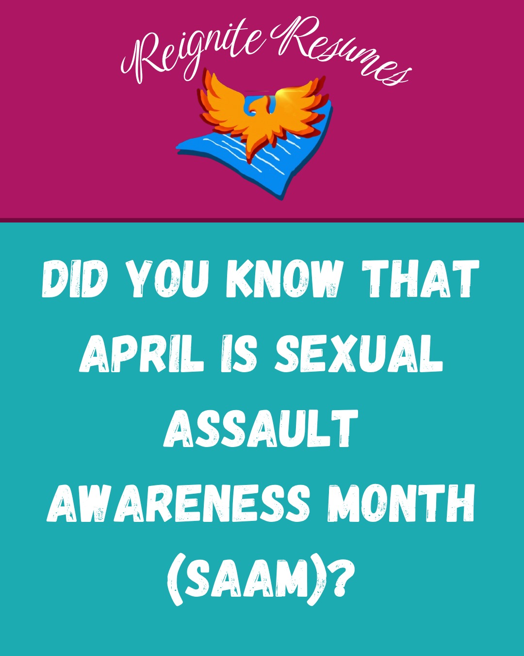 April is Sexual Assault Awareness Month--a time to create knowledge and awareness, identify strategies to combat this issue, and support survivors.
Check out our post to learn more about how we're supporting sexual assault survivors and other underserved populations! 🫶🫶🫶
#reigniteresumes #npo #nonprofit #youthled #femaleled #resume #resumes #recruitment #domesticviolence #ipv #youthleaders #youthleadership #jobs #careers #employment