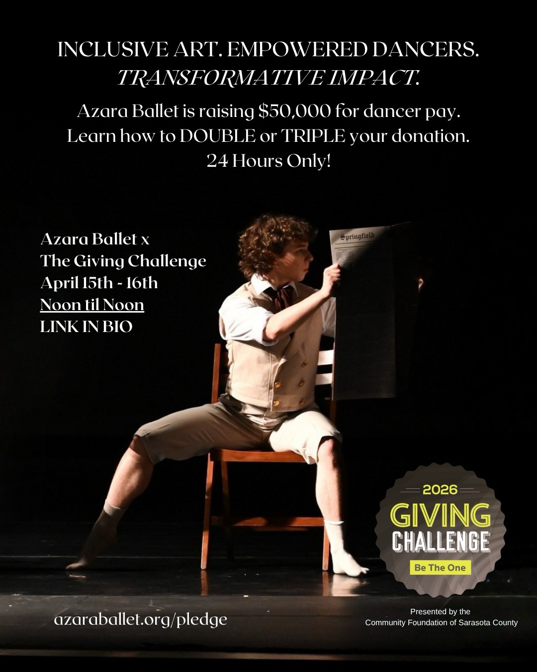 The Giving Challenge is in two weeks!! This is an amazing way for @azaraballet to support our professional dancers next season. As a nonprofit we need YOUR help to reach our goals! It’s only a 24-hr challenge so please consider making a pledge now at the link in our bio @azaraballet #nonprofitorganization #ballet #nonbinary #dancer