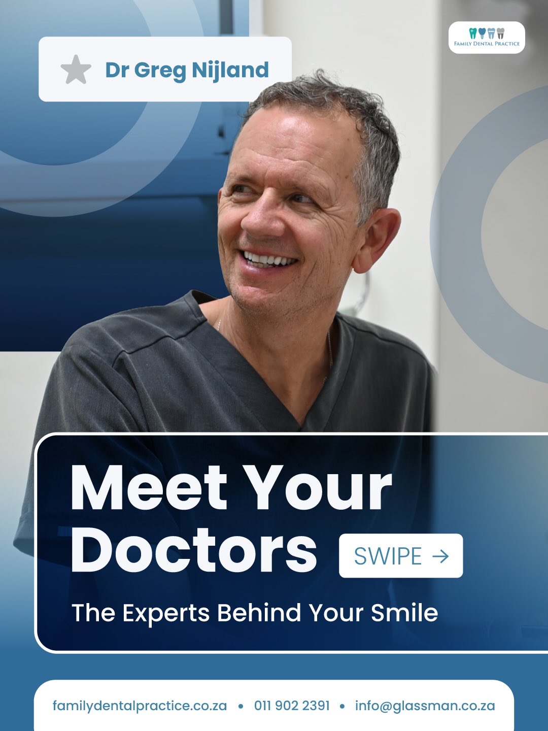 Behind every healthy smile is a team that truly cares. 🦷✨
At Family Dental Practice, our doctors bring together experience, compassion, and a genuine commitment to patient care. From your very first visit, you’ll be welcomed by a team that takes the time to listen, guide, and help you feel at ease every step of the way.
We’re proud to have a group of professionals dedicated to making every appointment as comfortable, personalised, and positive as possible.
Swipe to meet the team behind your smile.
🌐 familydentalpractice.co.za
📞 011 902 2391
📧 info@glassman.co.za
#FamilyDentalPractice #MeetTheTeam #MeetYourDoctors #DentalCare #FamilyDentist
