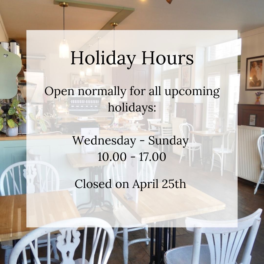 Holiday hours!
A more practical note between all the crowdfunding excitement: we will be open on all of our regular days for all upcoming holidays (think Easter, ascension day, Pentecost & Dutch public holidays).
We will however be closed one extra day on April 25 - some of our team need a little break, and we don’t have enough staff to cover that!
We hope to see you in the upcoming weeks for special occasions and normal days that deserve a break 💛
Love, team KendeK