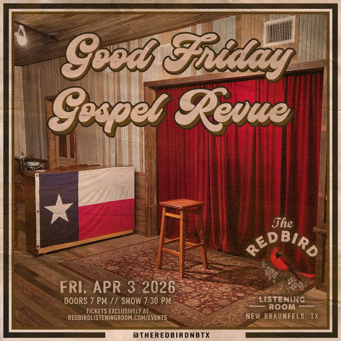 This evening a few friends @jordaneminor @elsaddle and @keith.davis.music and I will be trading gospel songs at @theredbirdnbtx in honor of Good Friday. Still a few tickets left.
Doors at 7:00, show at 7:30, BYOB
Tickets at www.redbirdlisteningroom.com/events