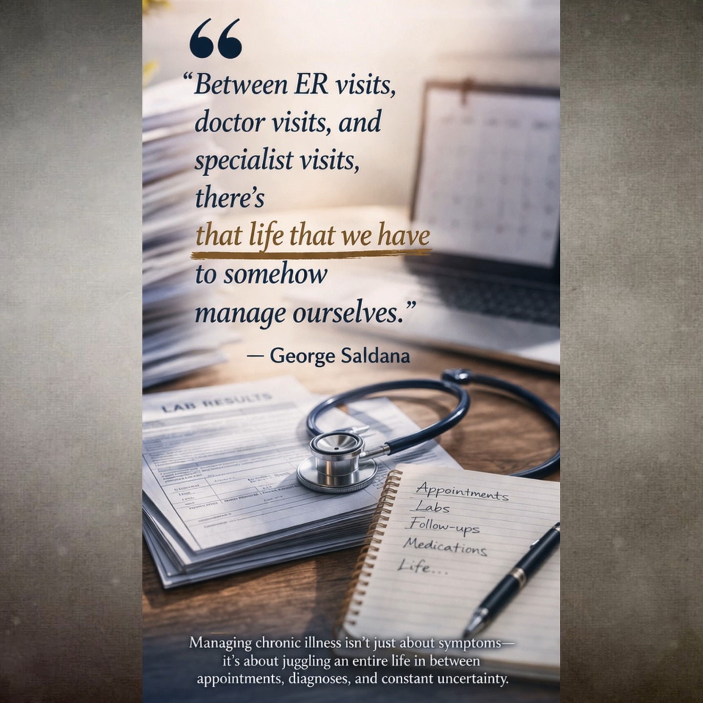 Why Managing Chronic Illness Feels Like a Full-Time Job
Chronic illness isn’t just something you experience physically.
It’s something you manage logistically, emotionally, and mentally—every single day.
Between ER visits, specialist appointments, follow-ups, labs, medications, and insurance…
there’s an entire invisible workload that patients carry.
And in the middle of all of that—
you’re still trying to live your life.
To work.
To show up for your family.
To maintain some sense of normalcy.
George Saldana puts words to something so many people feel but don’t always know how to articulate:
👉 Managing chronic illness can feel like a full-time job layered on top of your actual life.
If you’ve ever felt overwhelmed by the sheer weight of managing your care—
this conversation will resonate deeply.
🎙️ Full episode drops April 7
#ChronicIllnessLife #AutoimmuneAwareness #SpoonieLife #MedicalBurnout